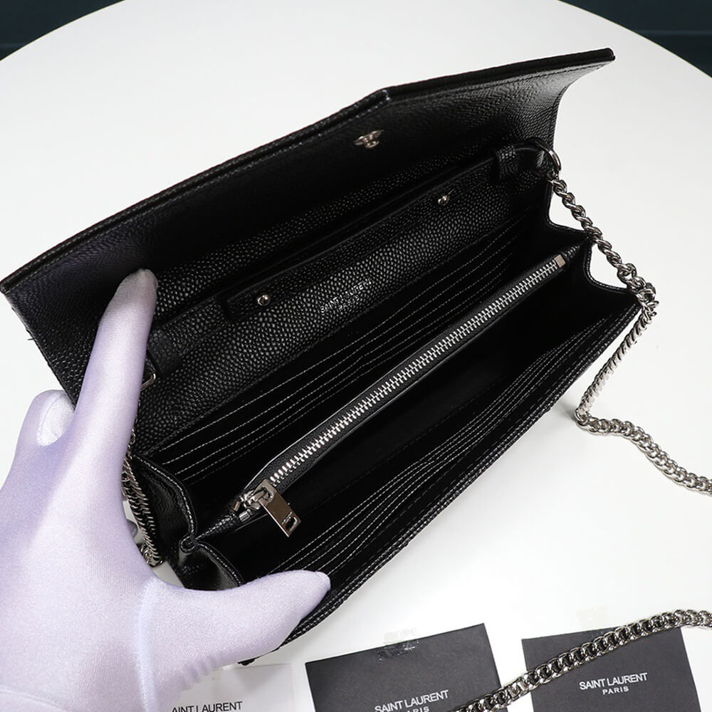 Saint Laurent Chain-strap YSL-plaque grained-leather wallet Bag1:1High-quality replica