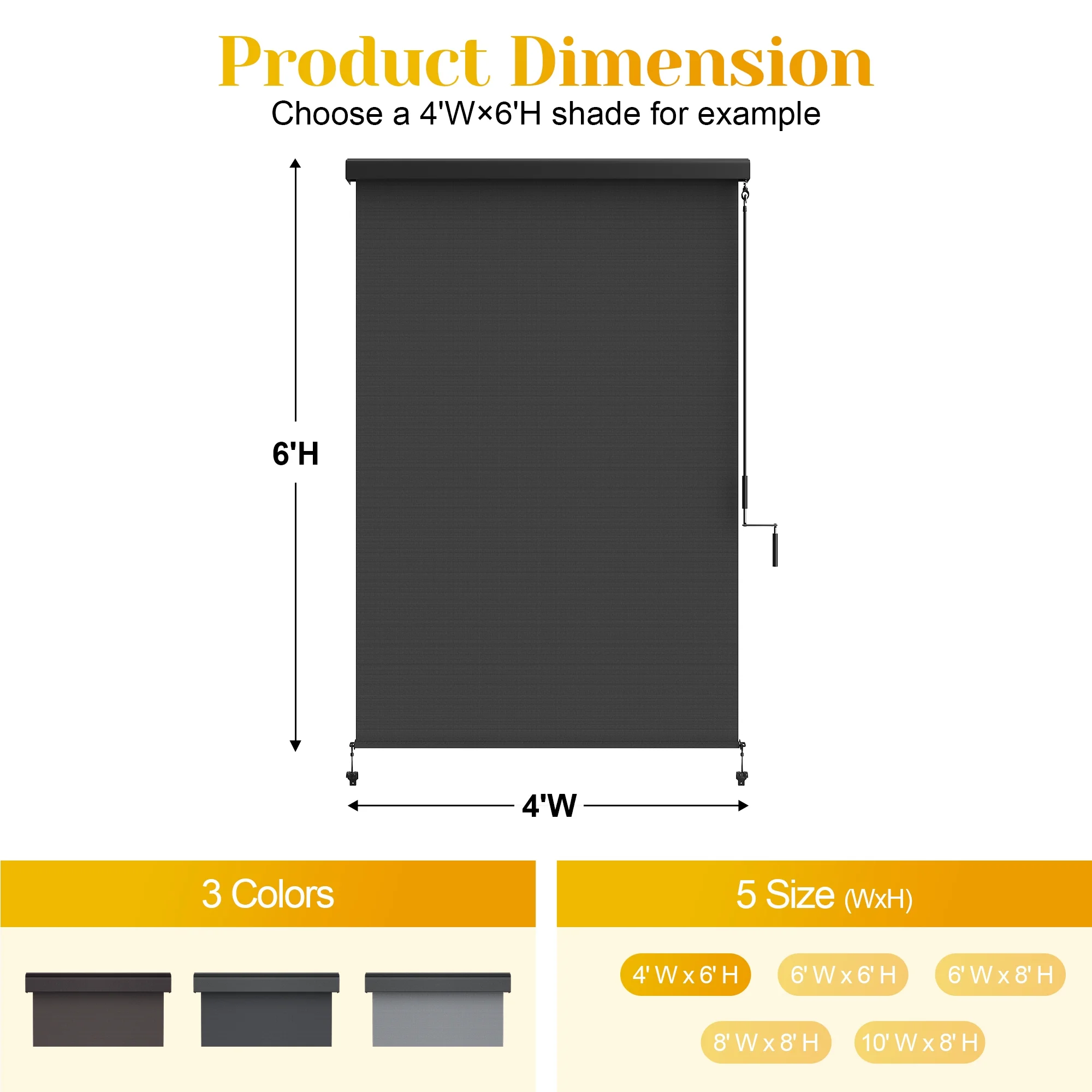 Superjoe Outdoor Roller Shade for Patio, Cordless Blackout Waterproof Blind, UV Block, 4'L x 6'W - Image 4