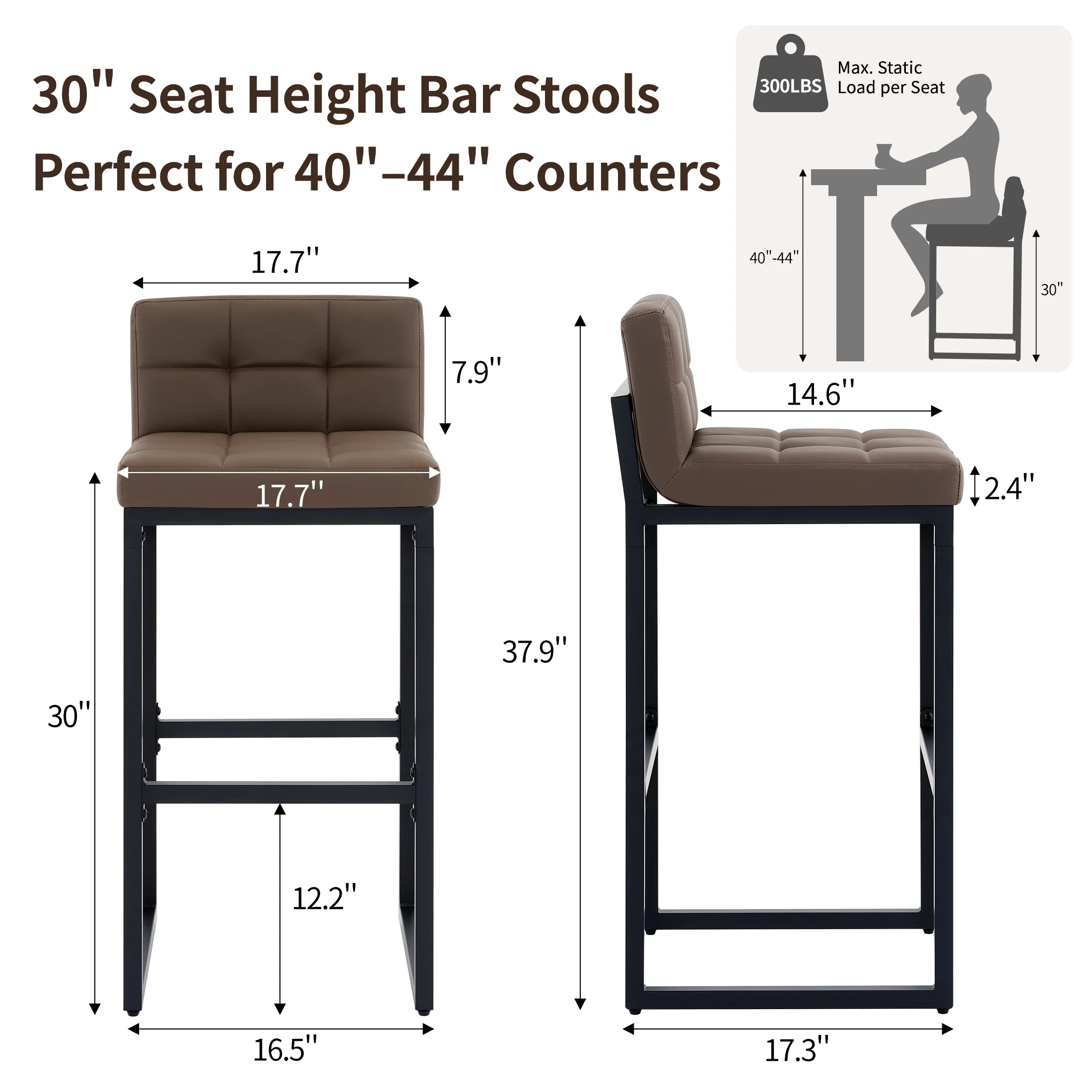 FIRAVOE Bar Stools Set of 3, Counter Height Bar Stools (Low Back)(Thickened Frame) 26" PU Leather Barstools Bar Chairs for Kitchen Island, Black - Image 44