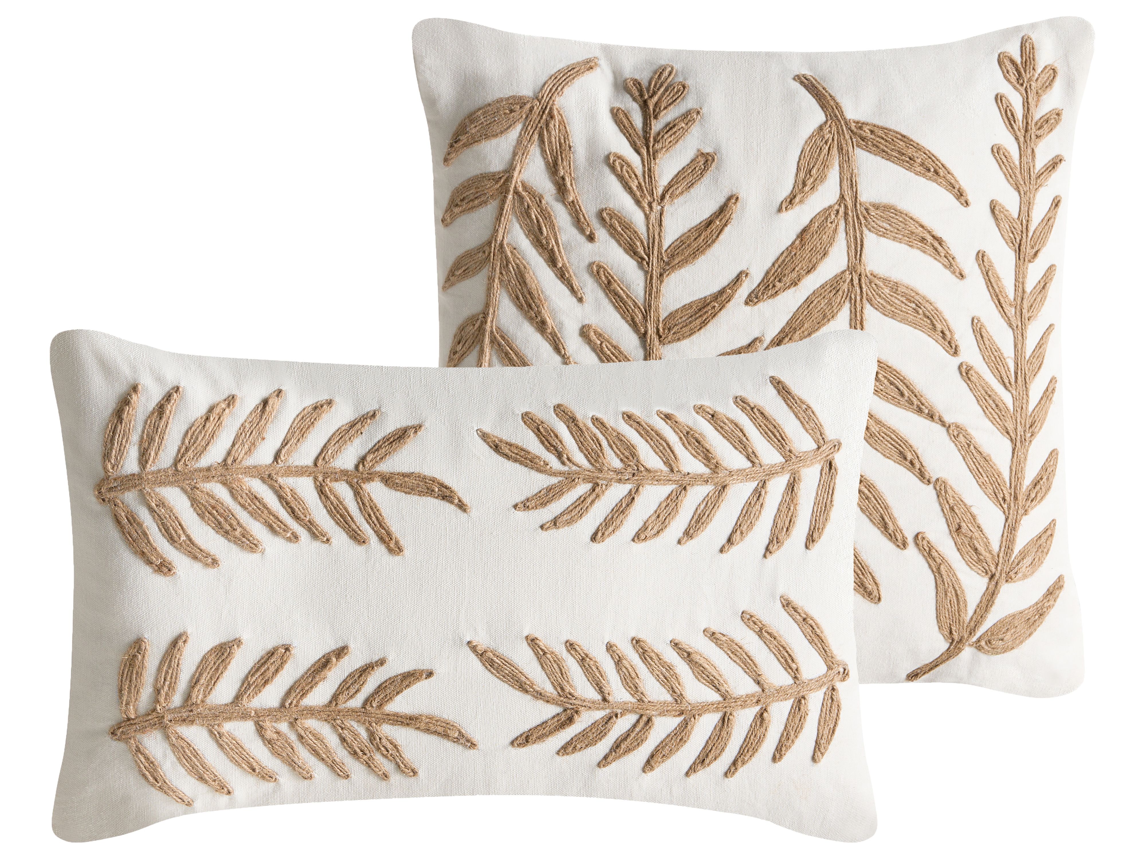 Set of 2 Decorative Cushions GARCINIA Cotton 30 x 50 cm 45 x 45 cm White Floral Pattern
