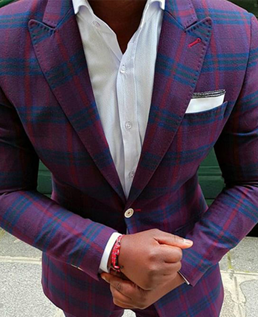 Classic Plaid Lapel Collar Chest Pocket Blazer & Pants 2Pcs Set