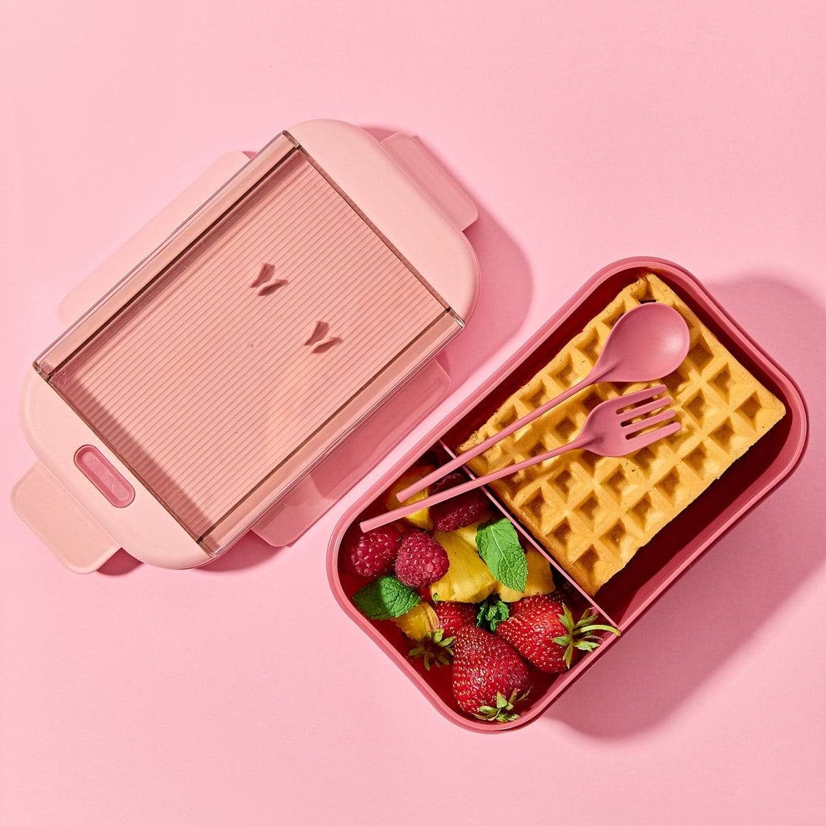 Lunchbox POPPIE ze sztućcami różowy 0,54 l