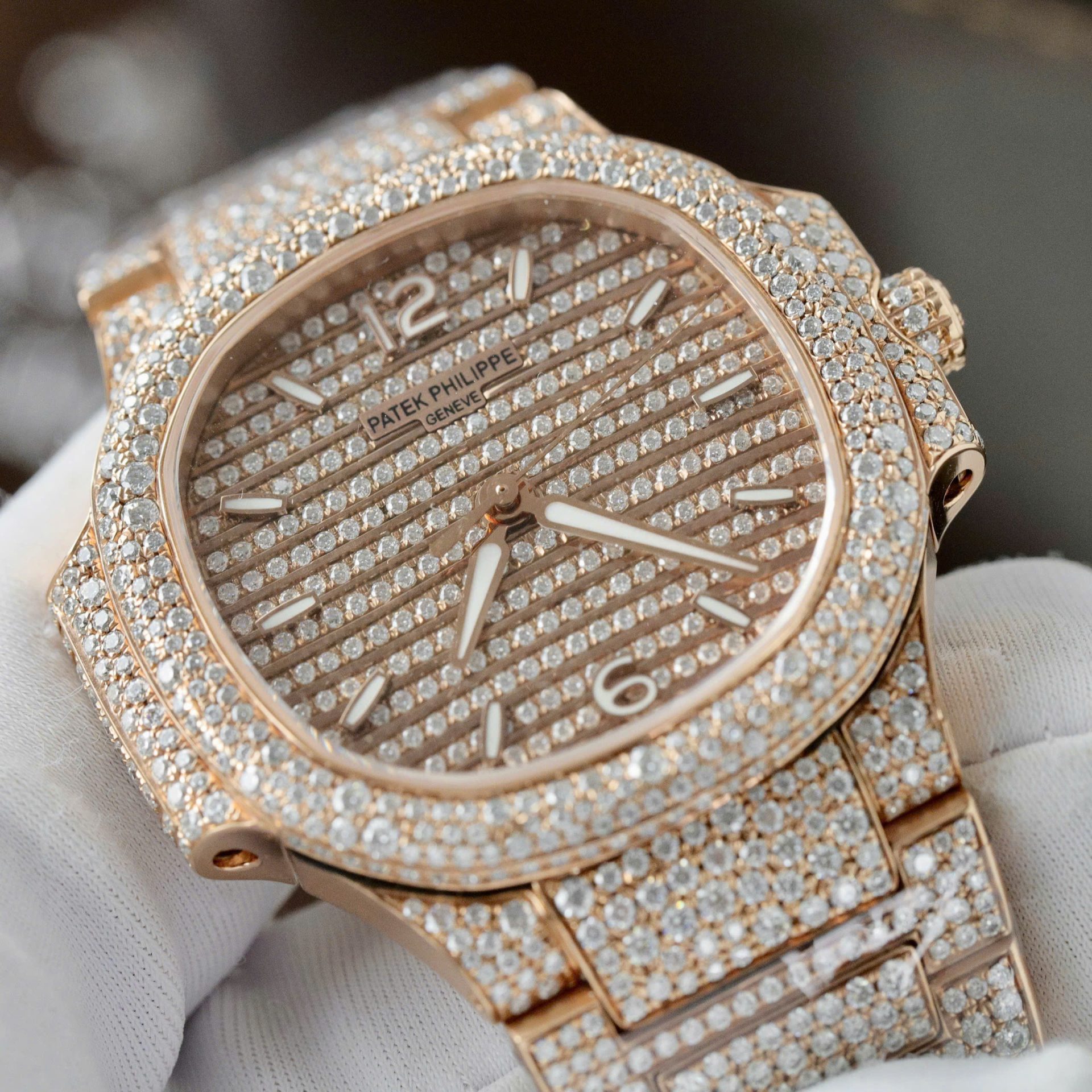Patek Philippe Nautilus 7118 Replica Watch Gold Wrapped + Moissanite Diamonds Custom 35.2mm - Top club