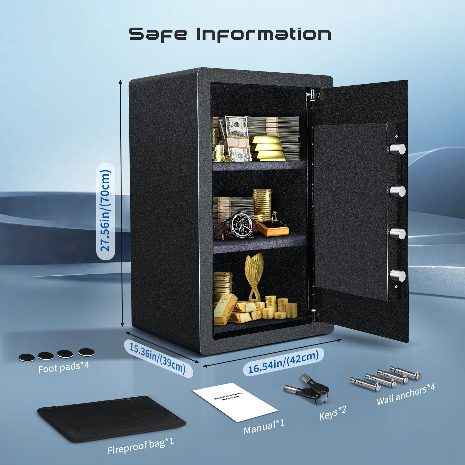SRWTRCHRY 4.2 Cu ft Large Safe Box Fire-Resistant, Home Safe with Digital Keypad and Deposit Slot & Dual Alarm System, Money Safe With Mute Function and LED Light, Safe for Money Valuables - Image 8