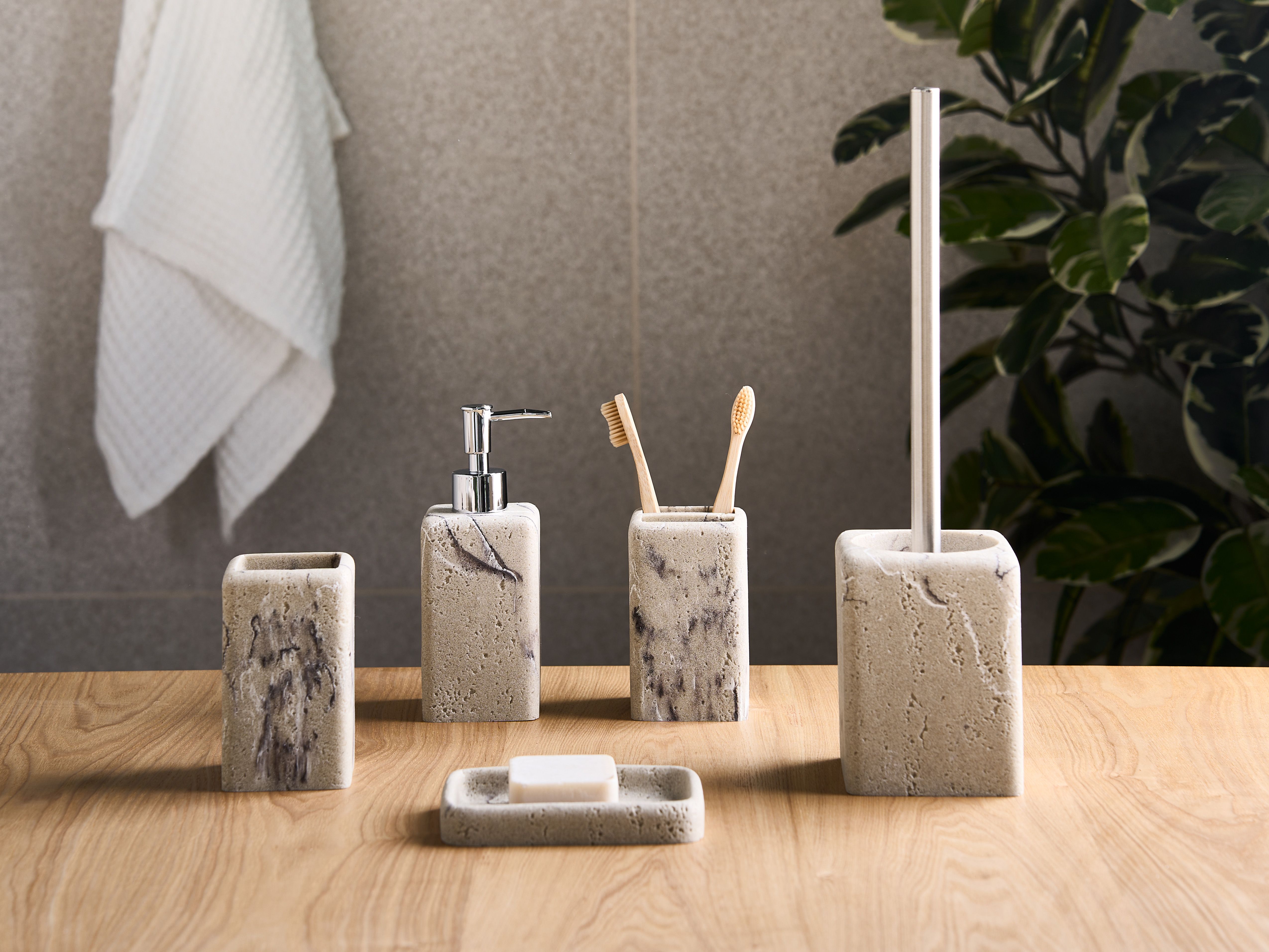 5-Piece Bathroom Accessories Set VILCANOTA Beige Marble