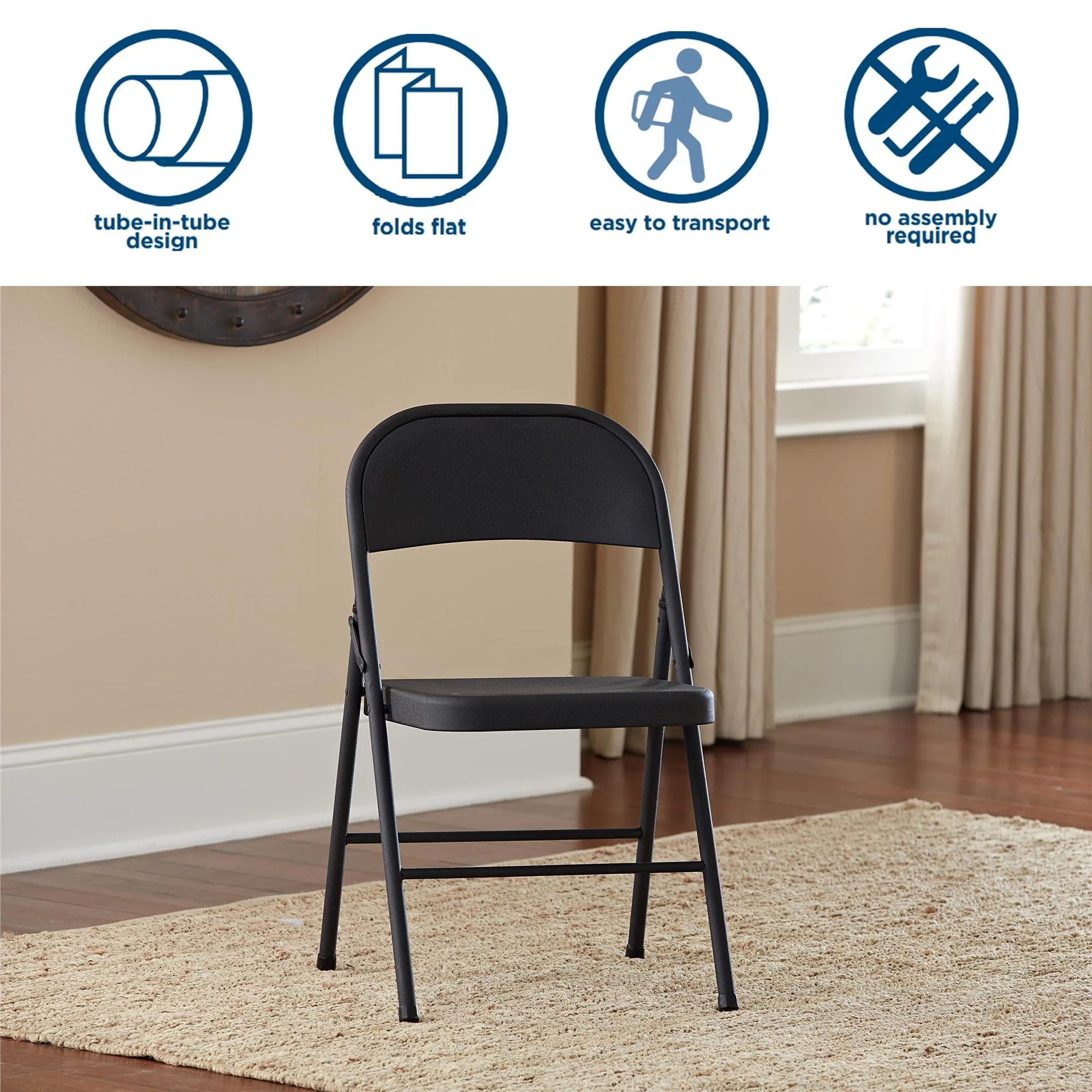 Mainstays Steel Folding Chair (4 Pack), Black - Image 14
