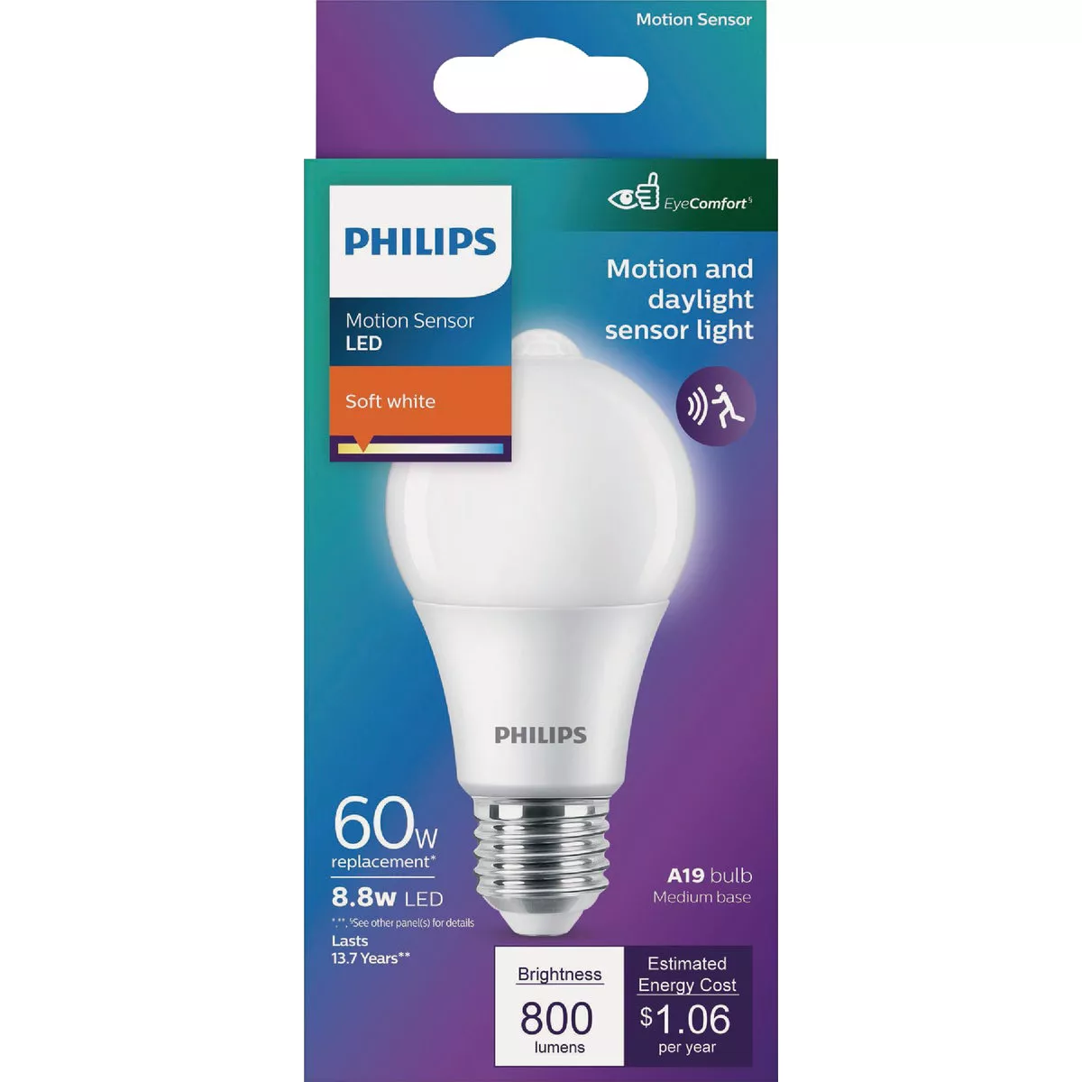 Philips 60W Equivalent Soft White A19 Medium LED Motion & Daylight Sensor Light Bulb