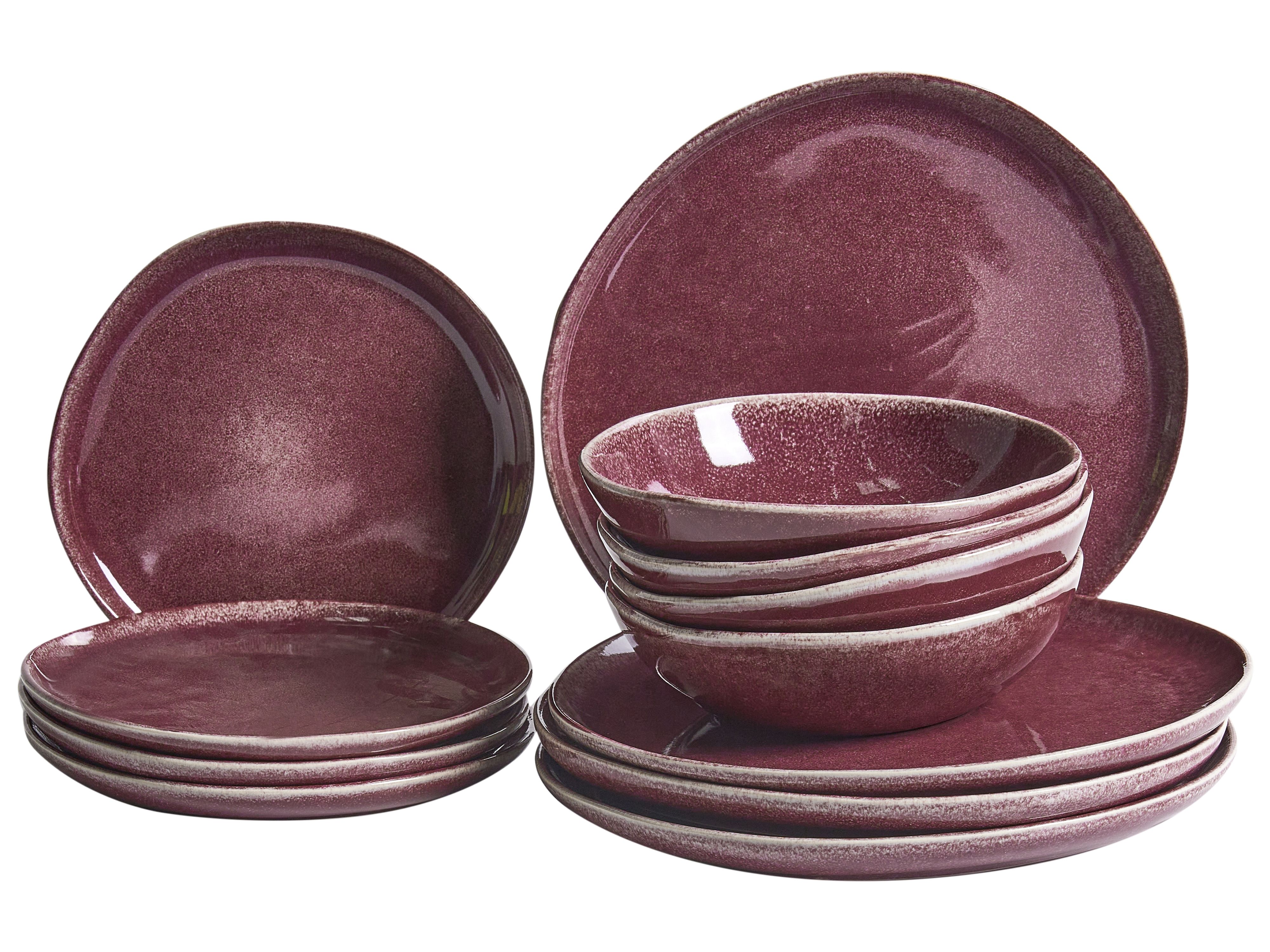 Set of 12 Dinnerware HOPS Stoneware Burgundy