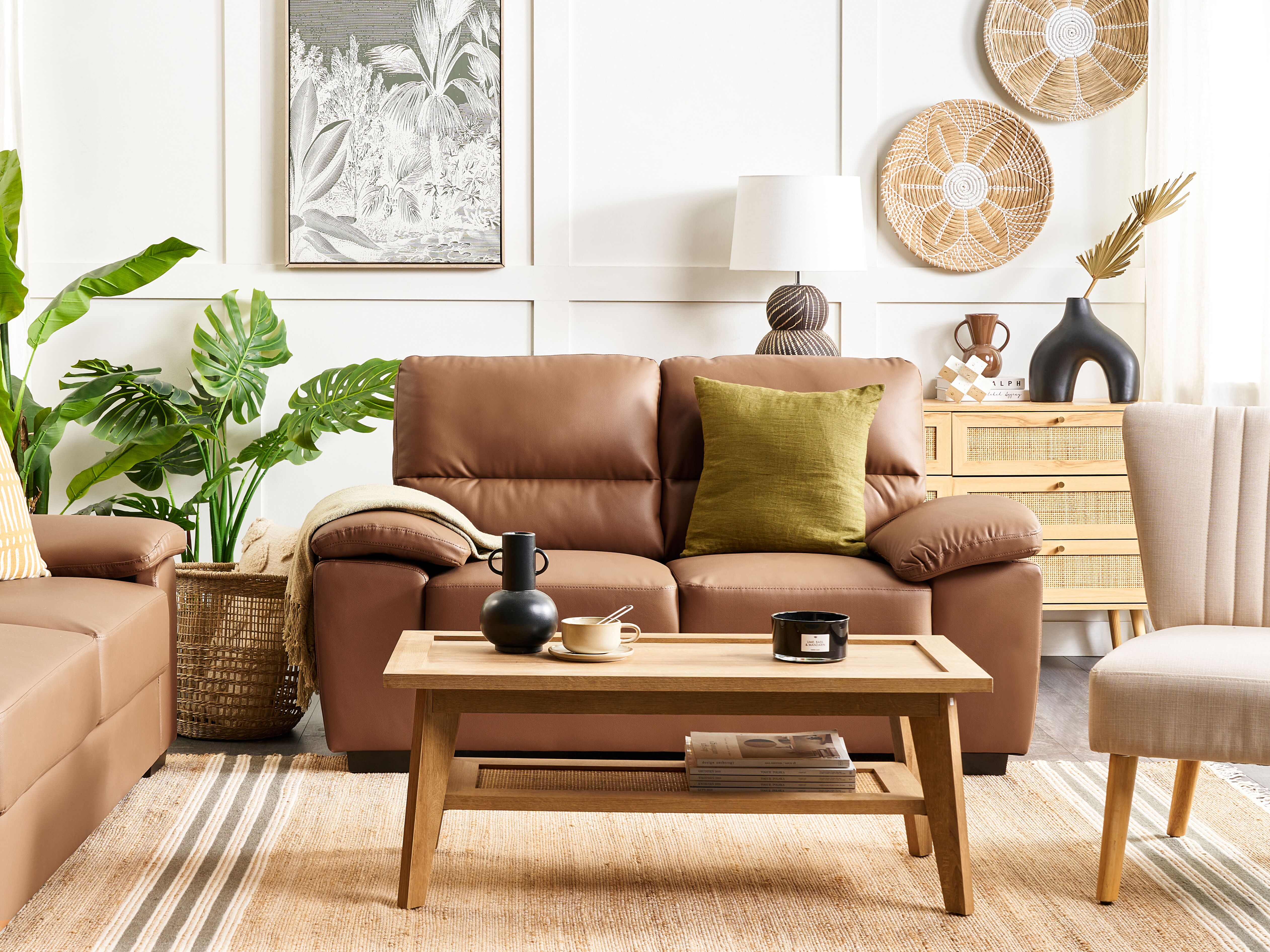 Sofa 2 Seater VOGAR Faux Leather Golden Brown