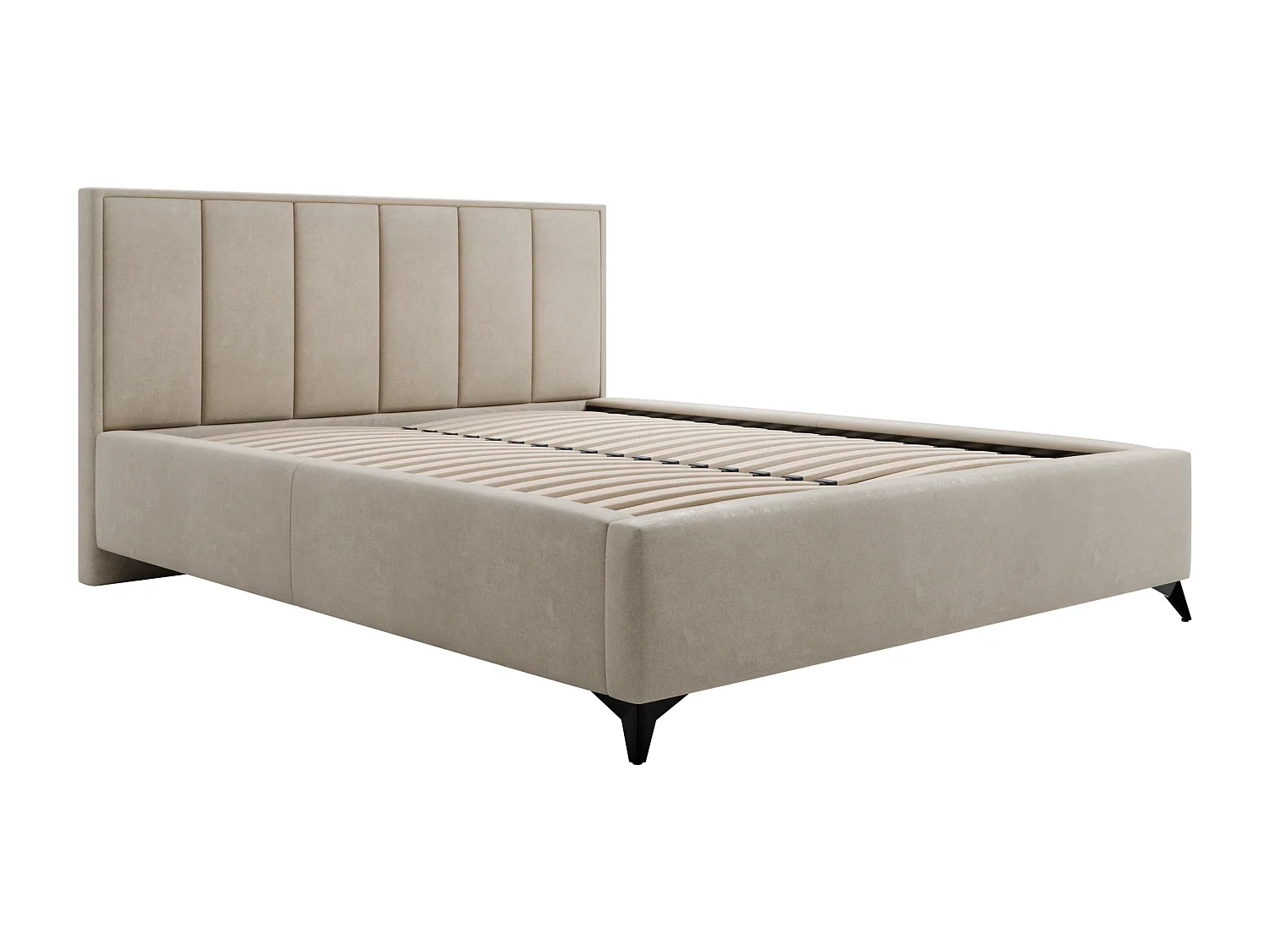 Lit rembourré LARA 180x200 Beige Velours avec coffre et sommier métallique Sans Matelas