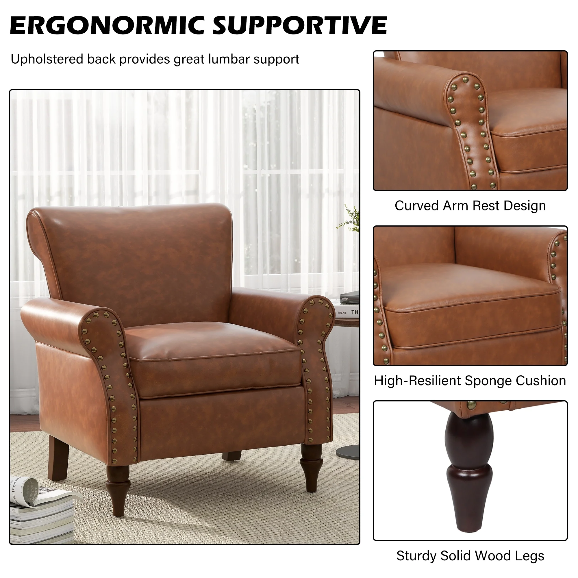DREAMSIDEA Accent Chairs Upholstered Pattern Morden Armchair Comfy Linen Fabric Single Sofa for Living Room, Pattern White - Image 31