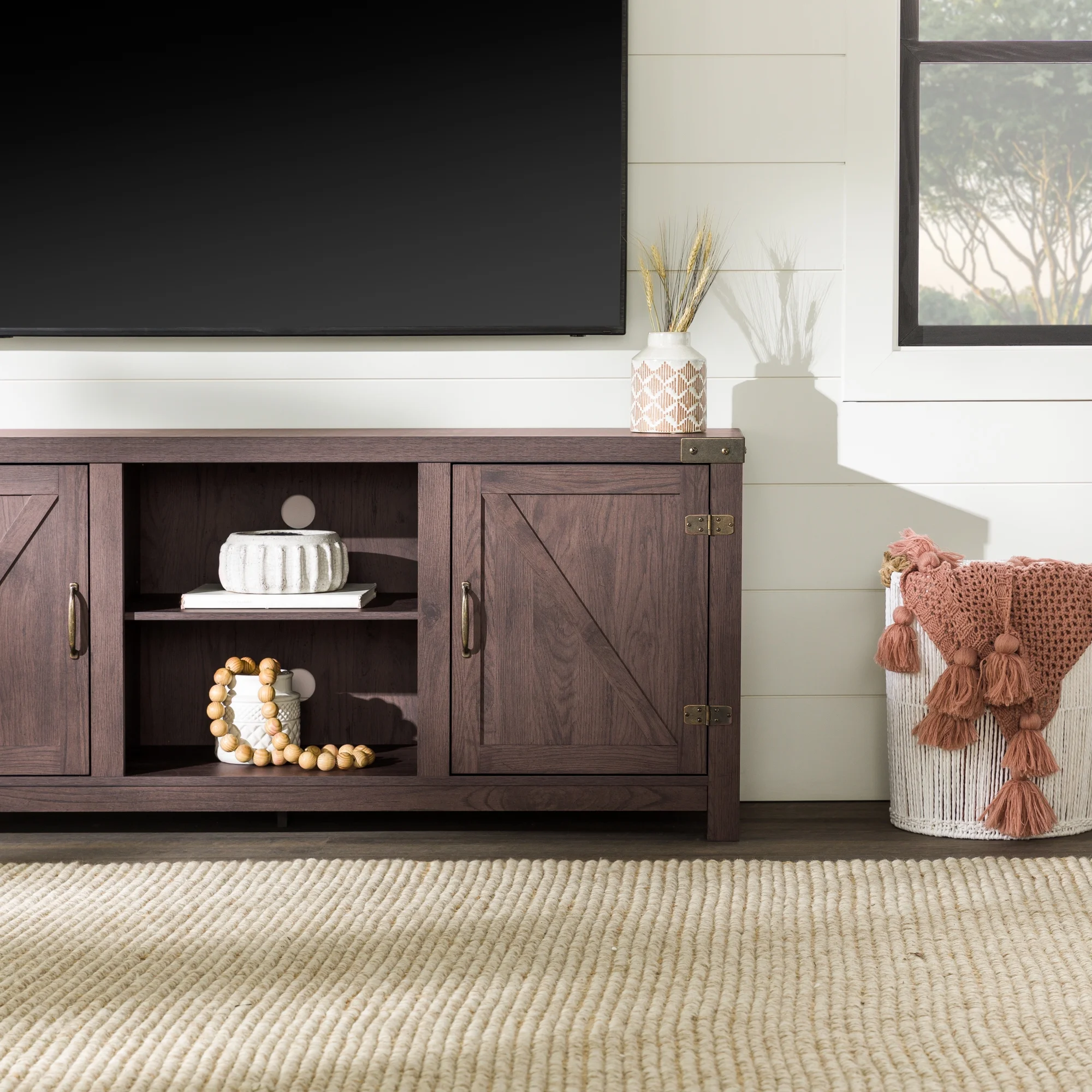 Walker Edison Modern Farmhouse Barn Door TV Stand for TVs up to 65", Grey Wash - Image 80