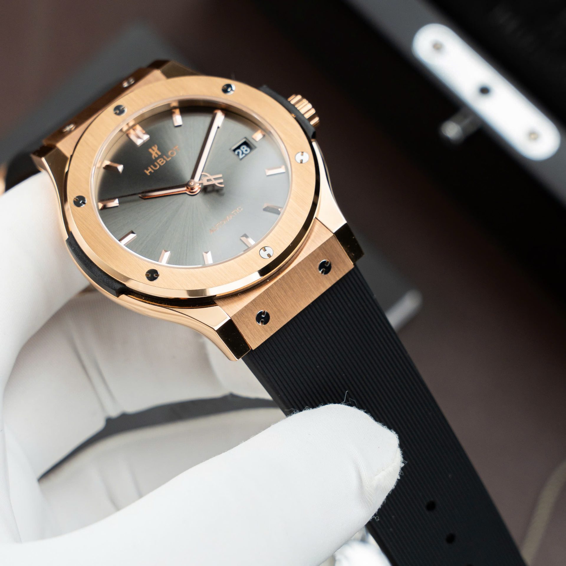 Hublot Classic Fusion King Gold Copies Watches Gray Dial Movement SW300 Swiss Made 42mm - Top club