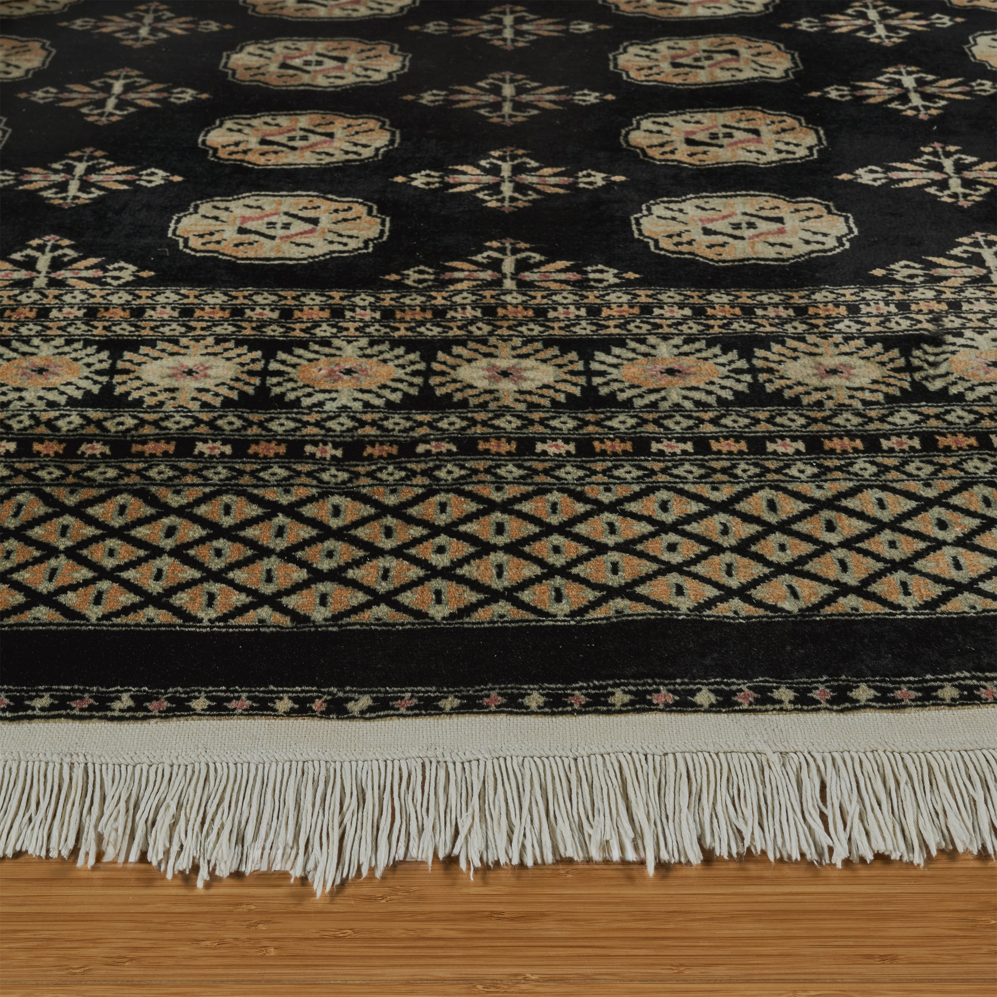 Pakistani Hand Knotted Rug Collection, Classic Bukhara Cumra Black - Image 3