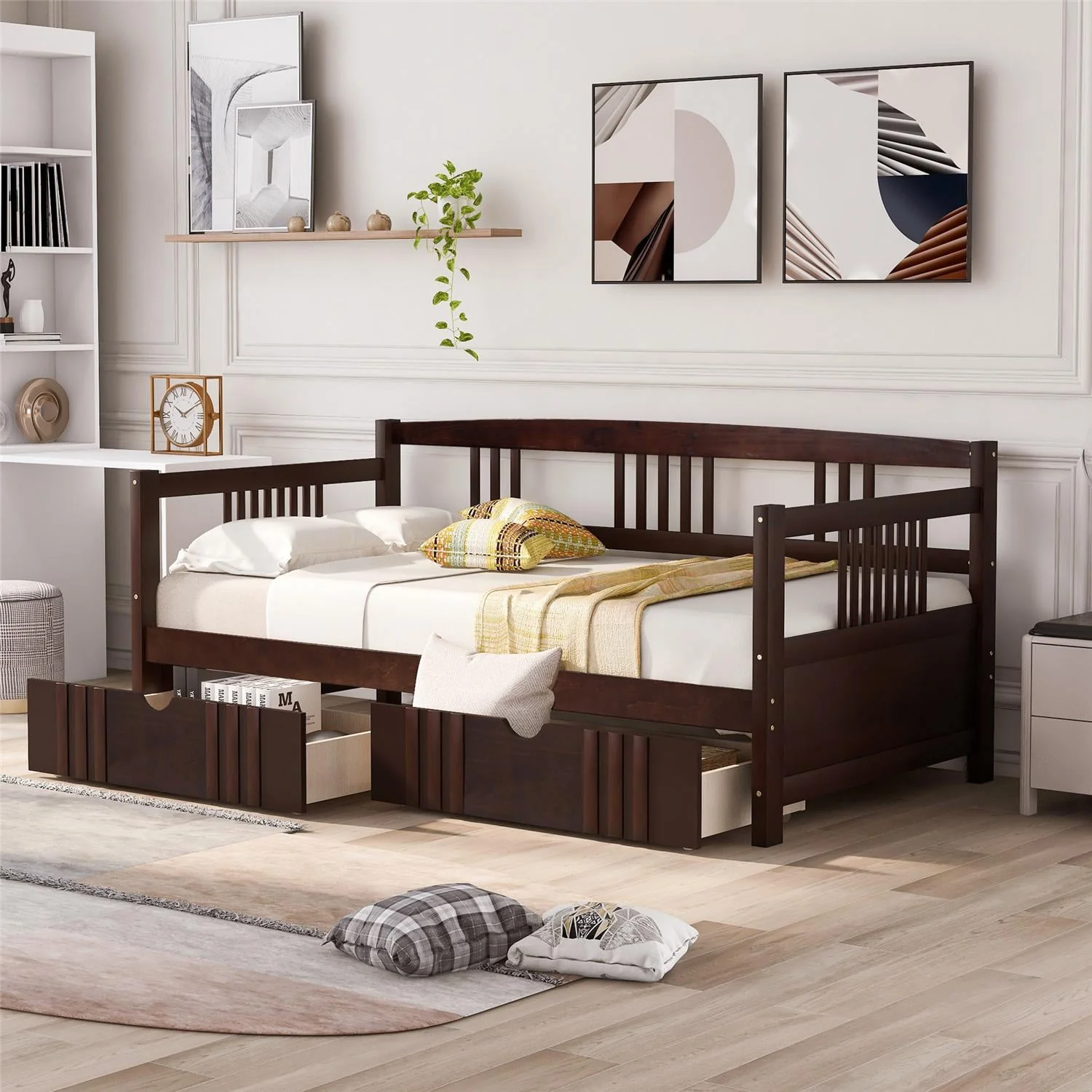 Twin Size Daybed Wood Bed with Two Drawers, Solid Wood Captains Bed Sofa Bed Frame for Kids/Teens/Adults, No Box Spring Required, Espresso 78.6''L x 41.2''W x 34''H