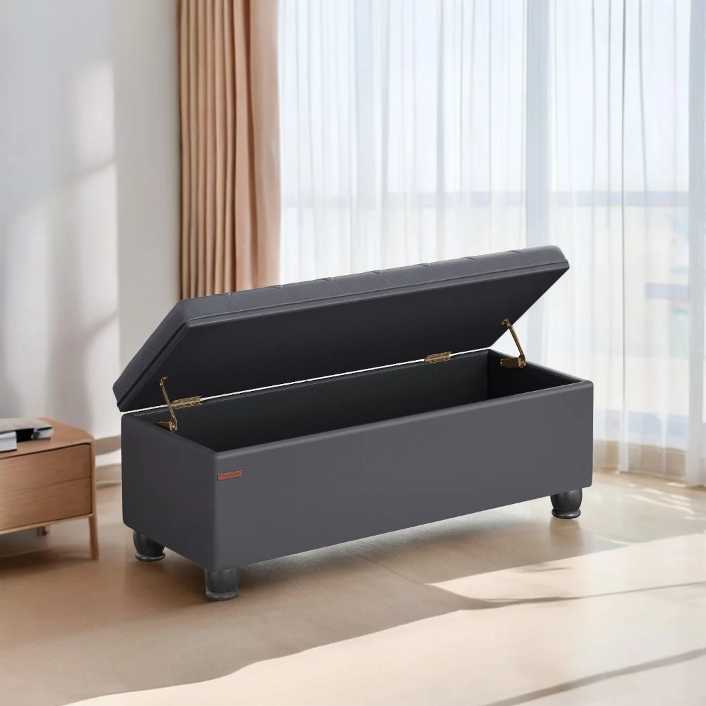 SONGMICS 46.5" Storage Ottoman Bench Storage Bench Bedroom Bench 330lb Load Capacity Solid Wood Legs Light Gray - Image 78