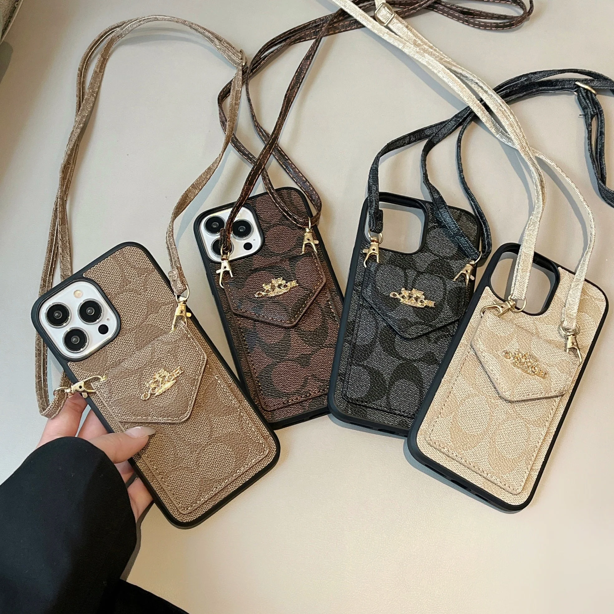 Coach iPhone Case With Card Holder And Strap Dark Brown -SJ240513 - Wholesale & Influencer