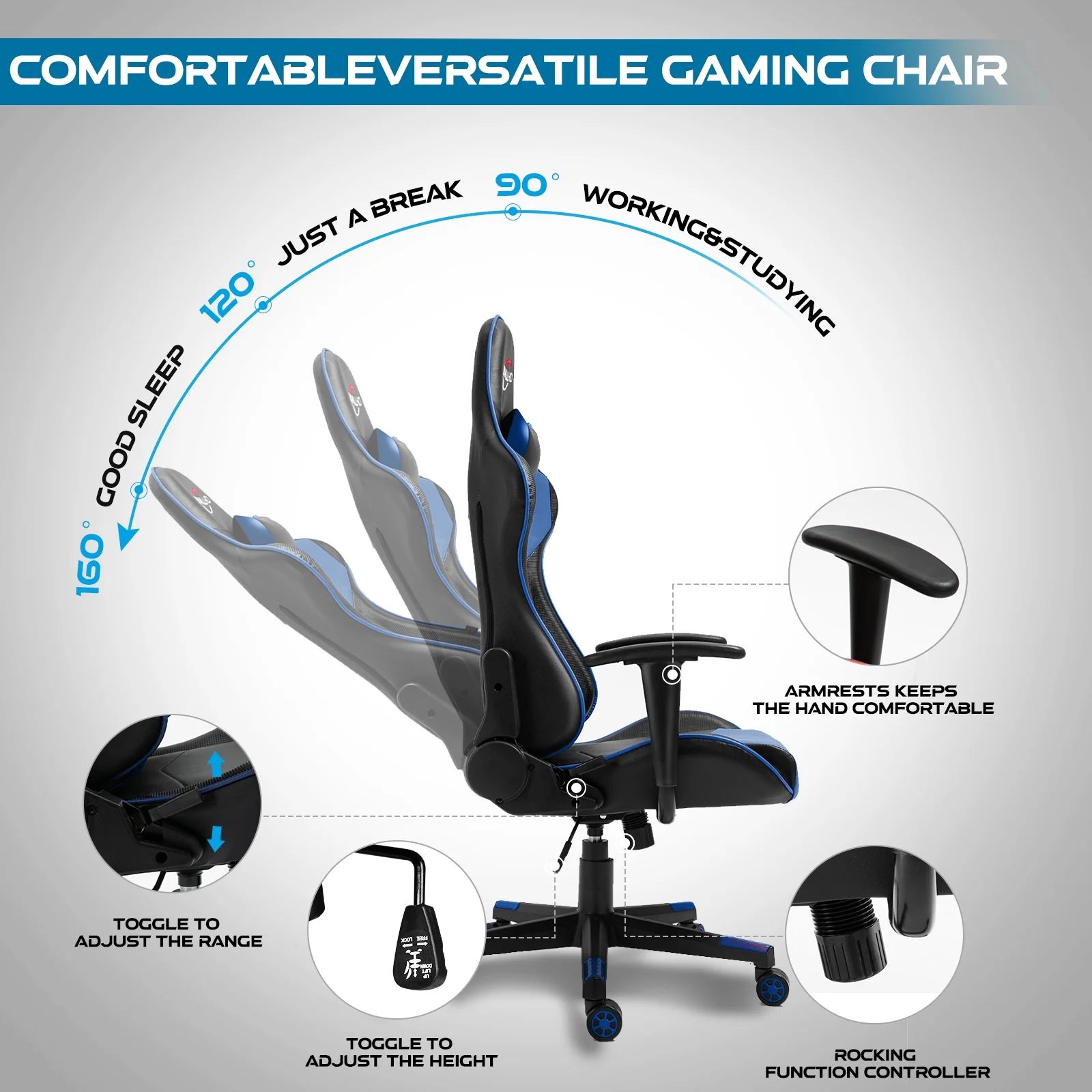 Polar Aurora Gaming Chair Computer Racing Style Video Chairs with Headrest Lumbar Support