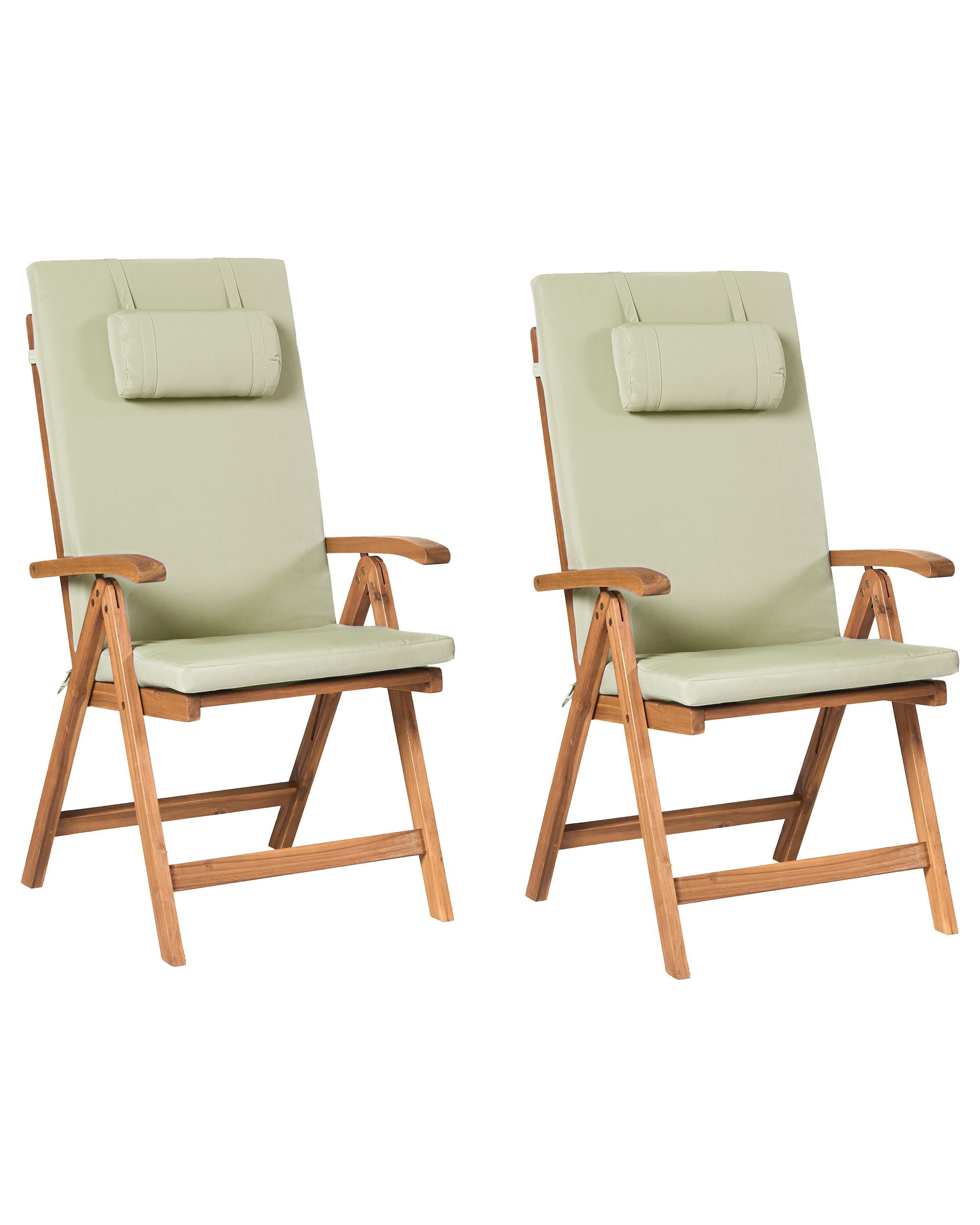 Set of 2 Garden Chairs with Cushions JAVA PREMIUM Acacia Wood Green