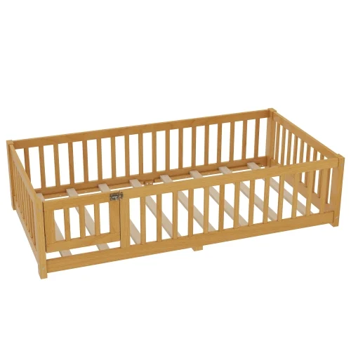 Bellemave Full Size Floor Bed with Door and Fence Floor Bed with Bed Slats Sturdy Wood Floor Bed Montessori Bed Frame (Full, Pink) - Image 20