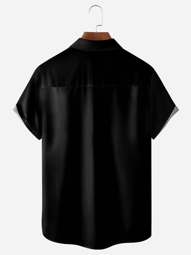 Halloween Skull Eyes Chest Pocket Short Sleeve Casual Shirt