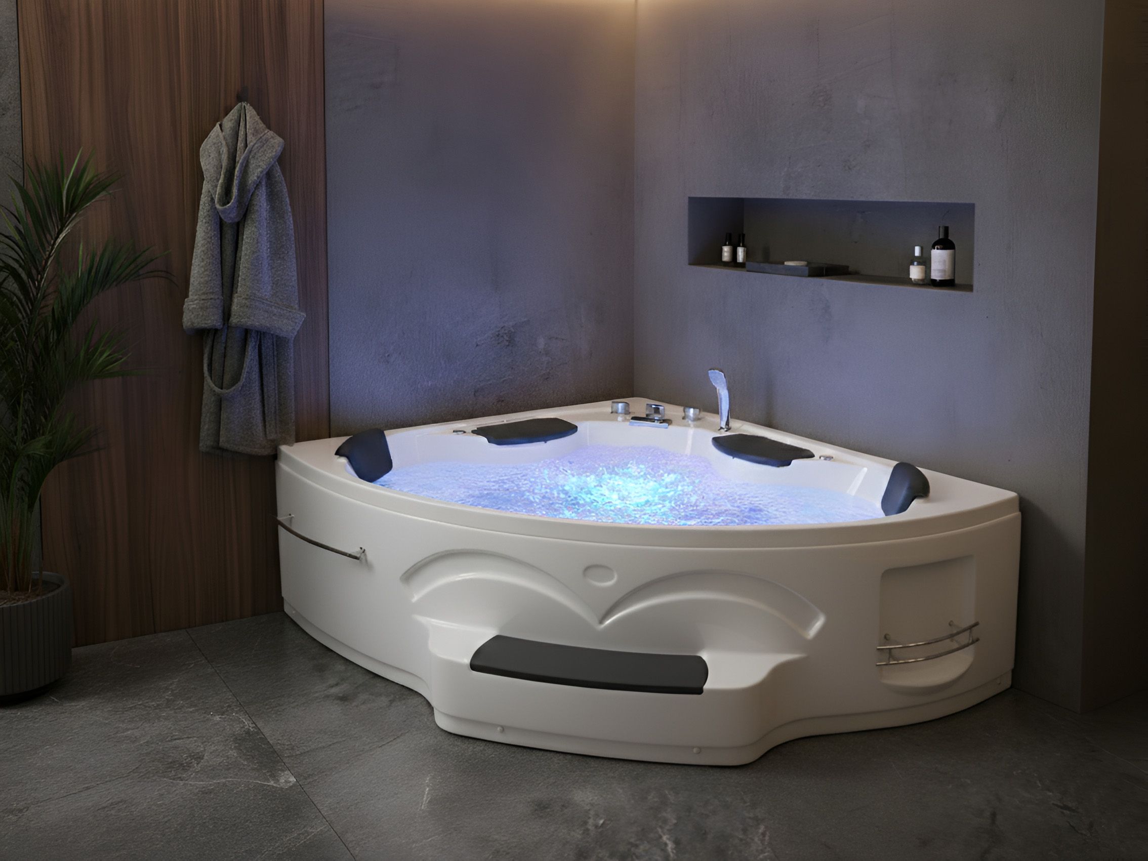 Corner Hot Tub with LED CUYABENO 2110 x 1500 mm White