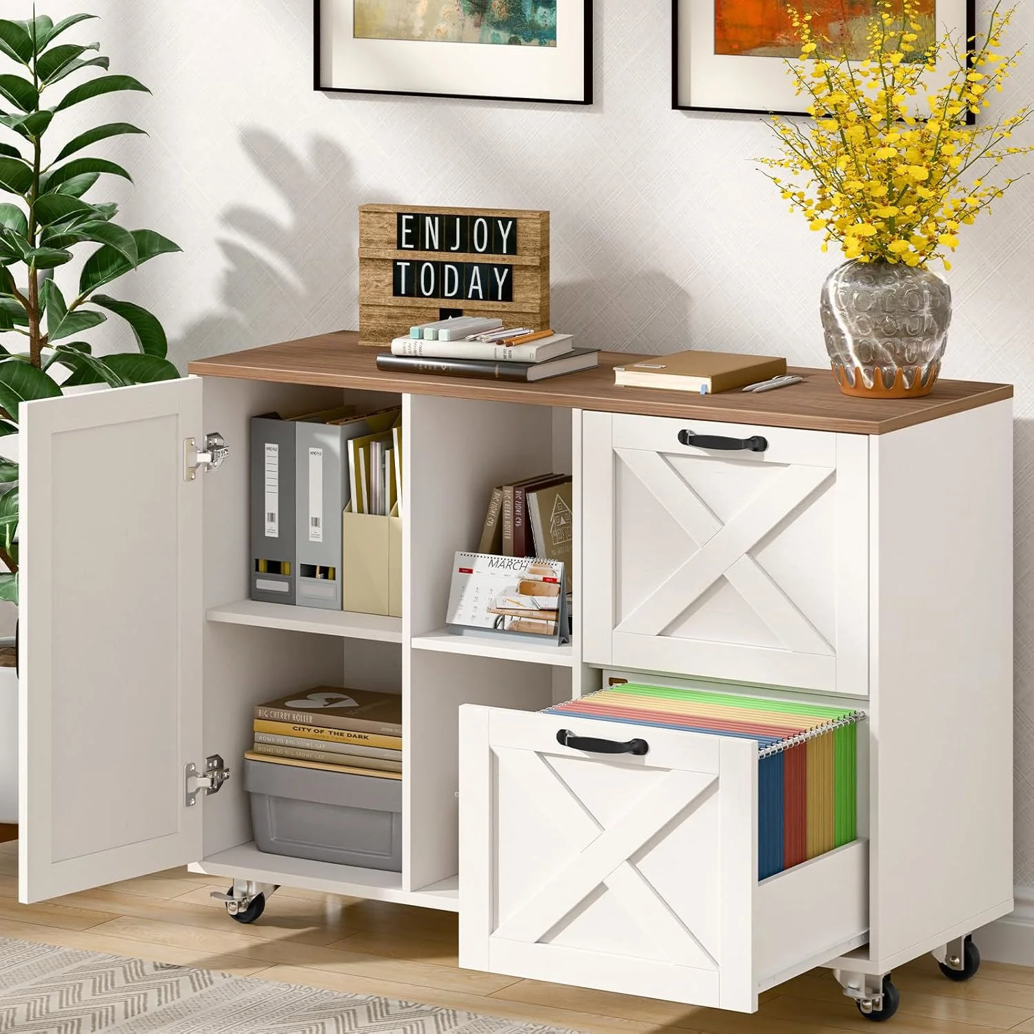 Vabches 2 Drawer Lateral File Cabinet,Mobile Wood office Cabinet for Home Office,Printer Stand with Open Storage Shelves. - Image 11