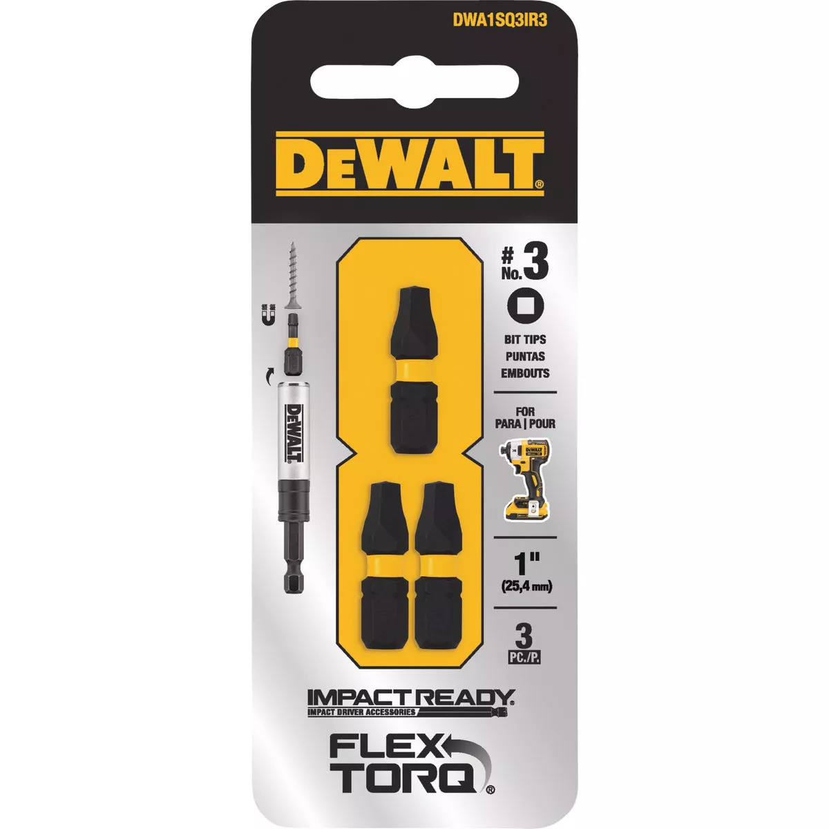 DEWALT FlexTorq 1 In. #2 Square Insert Impact Screwdriver Bit (3-Pack)