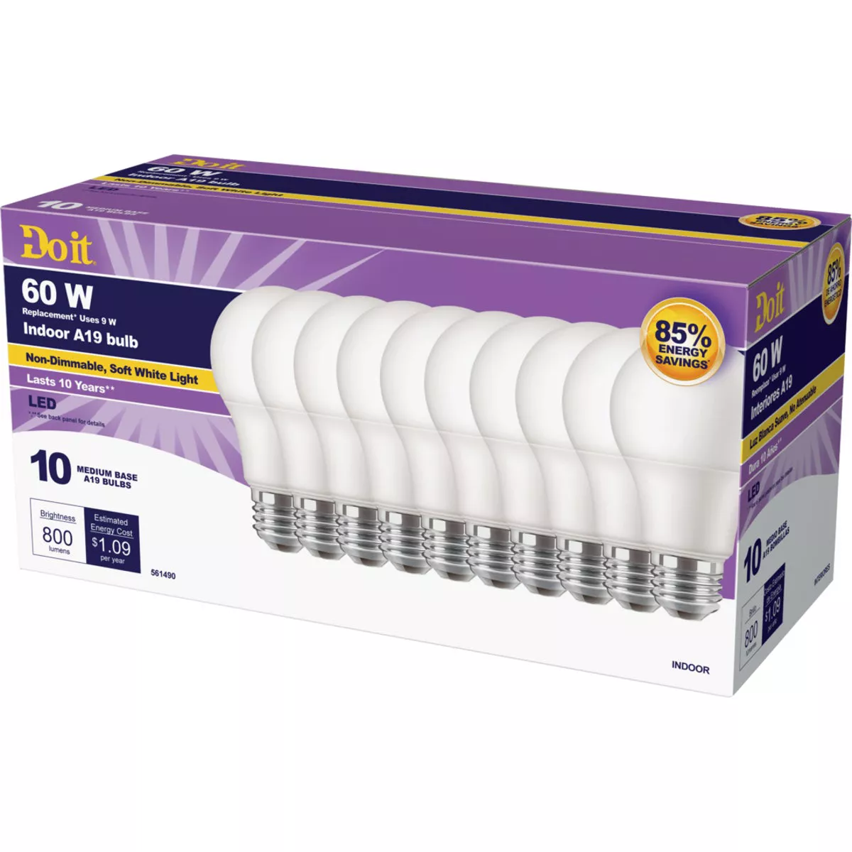 Do it 60W Equivalent Soft White A19 Medium LED Light Bulb (10-Pack)