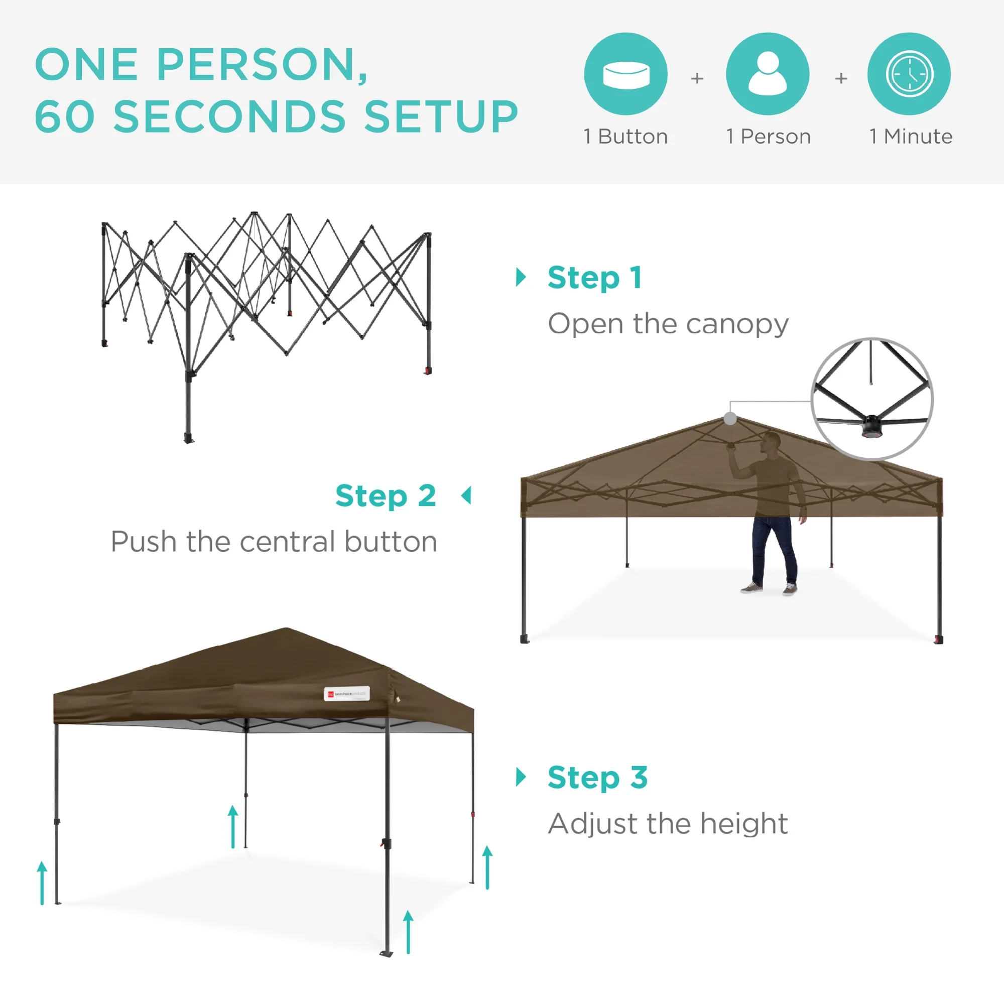 Best Choice Products 10x10ft Easy Setup Pop Up Canopy w/ 1-Button Setup, Wheeled Case, 4 Weight Bags - White - Image 201
