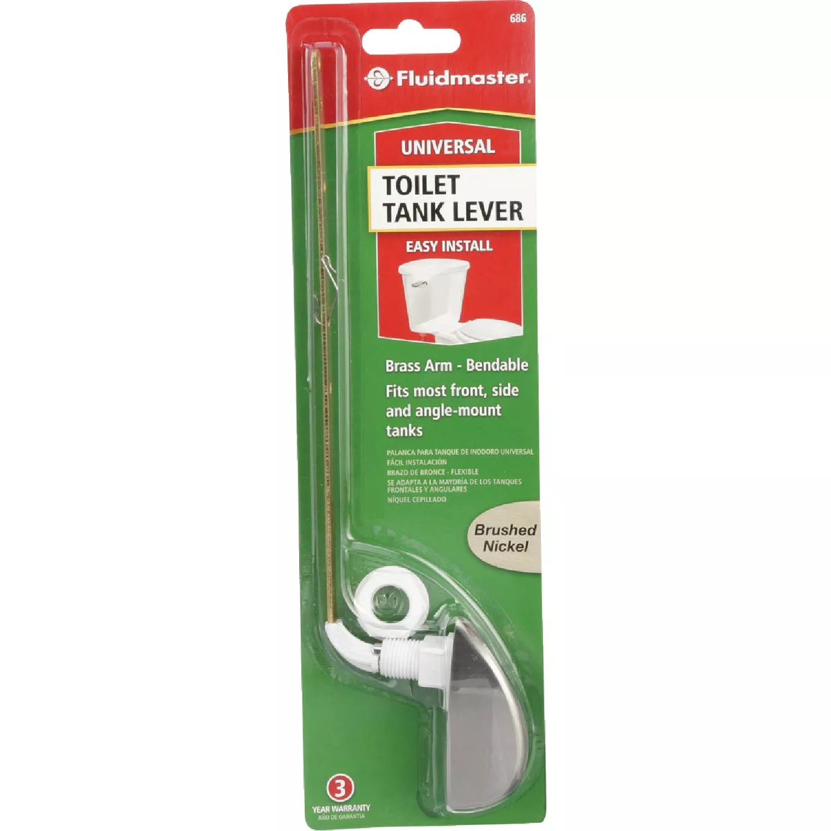 Fluidmaster Sure-Fit Brushed Nickel Tank Lever with Metal Arm