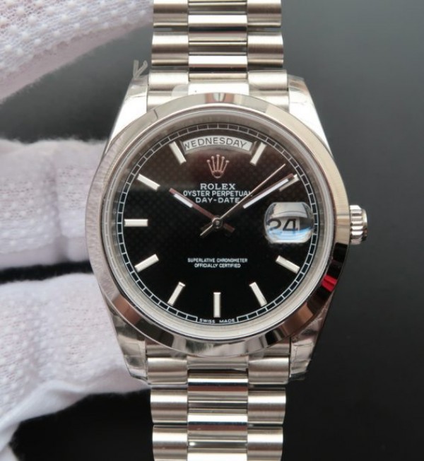 Replica Rolex Day-Date II 228239 SS Textured Black Dial SS Bracelet A3255 - Elite Watch Atelier