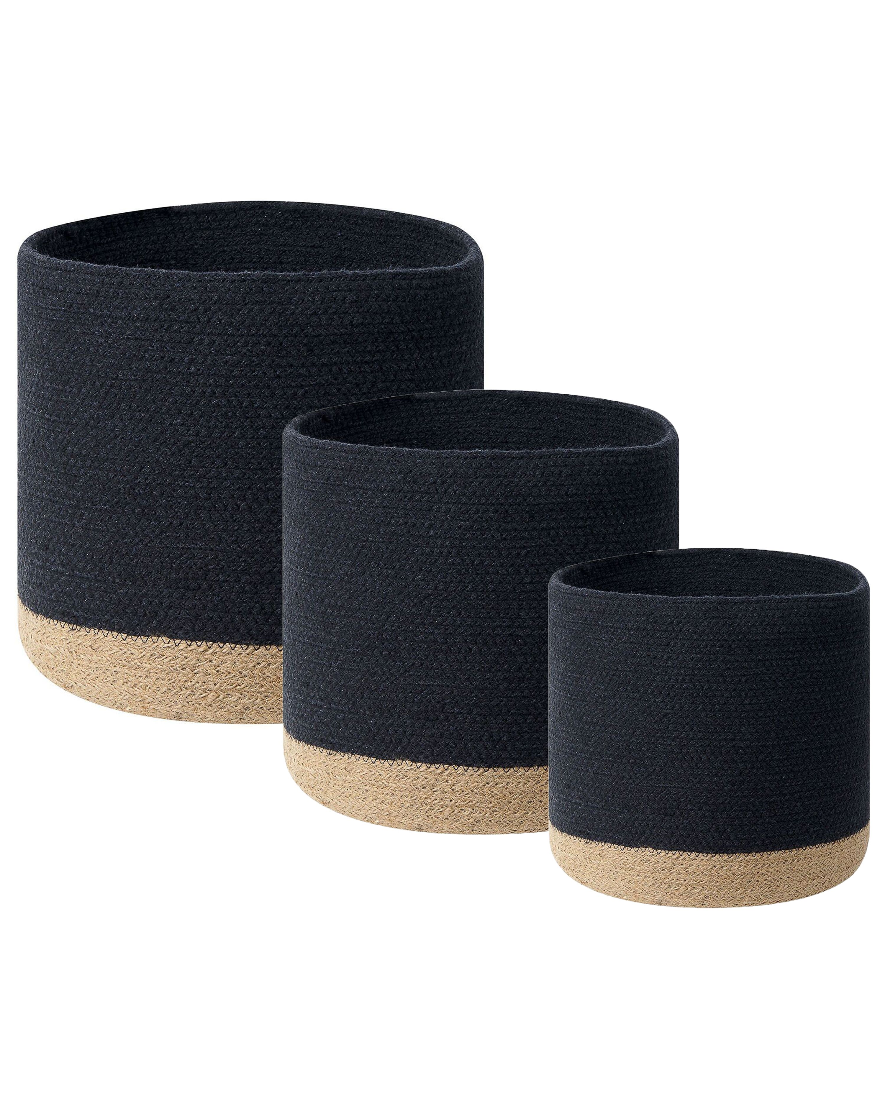 Set of 3 Baskets BASIMA Cotton Black