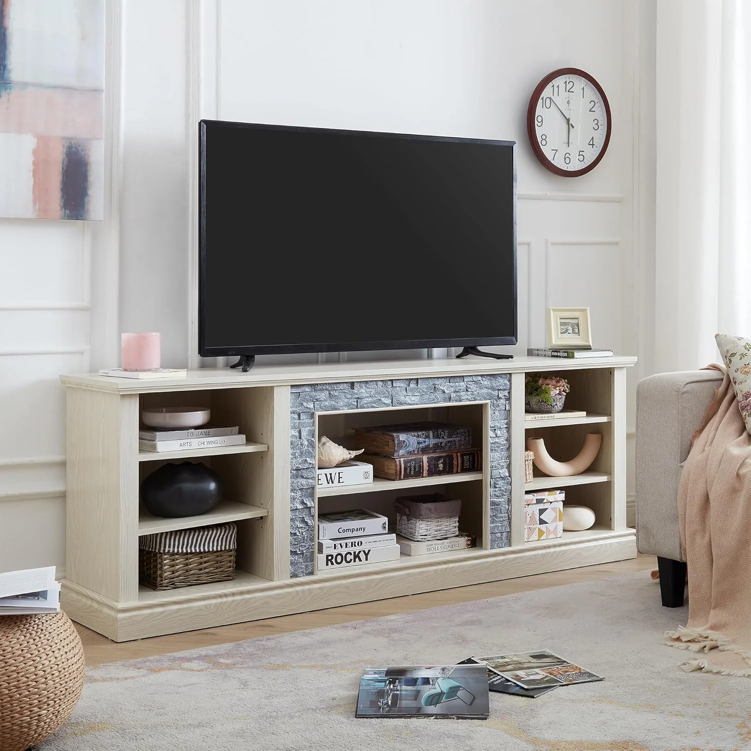 70 Inch TV Stand for TVs up to 80 Inch, Entertainment Center with Storage for Living Room, TV Console for Bedroom, Media Console for 40/50/55/60/65/70/75/80 Inch TV, White