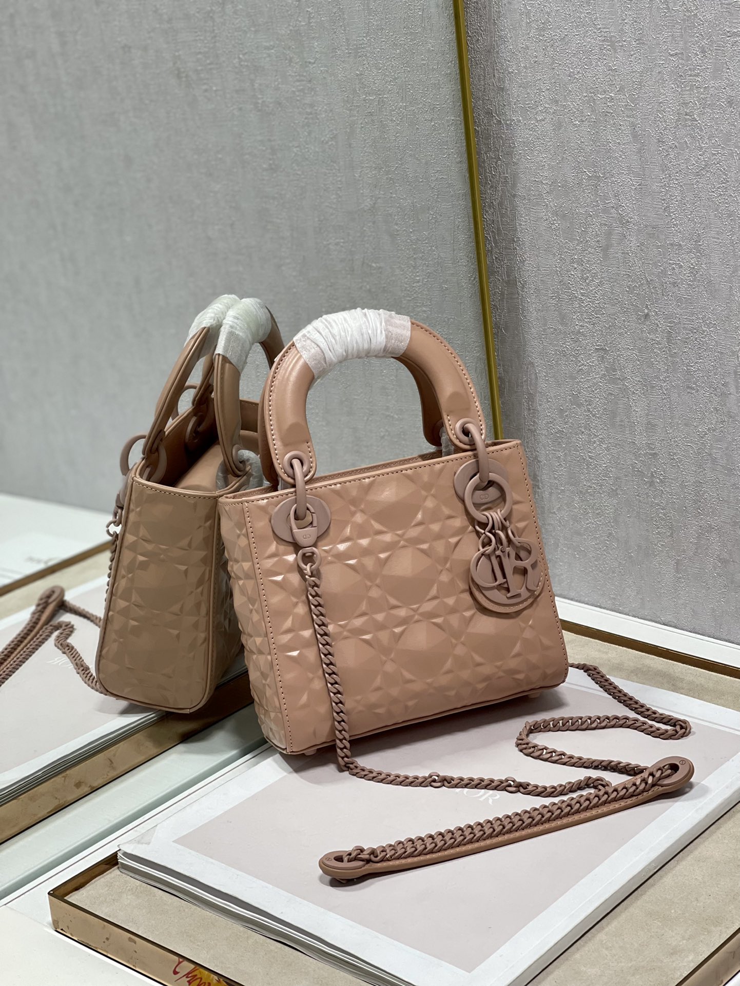 Christian Dior Mini Lady Dior Bag Cannage with Beaded Motif, Brown, For Women Women’s Handbags, Crossbody Bags, 17cm CD