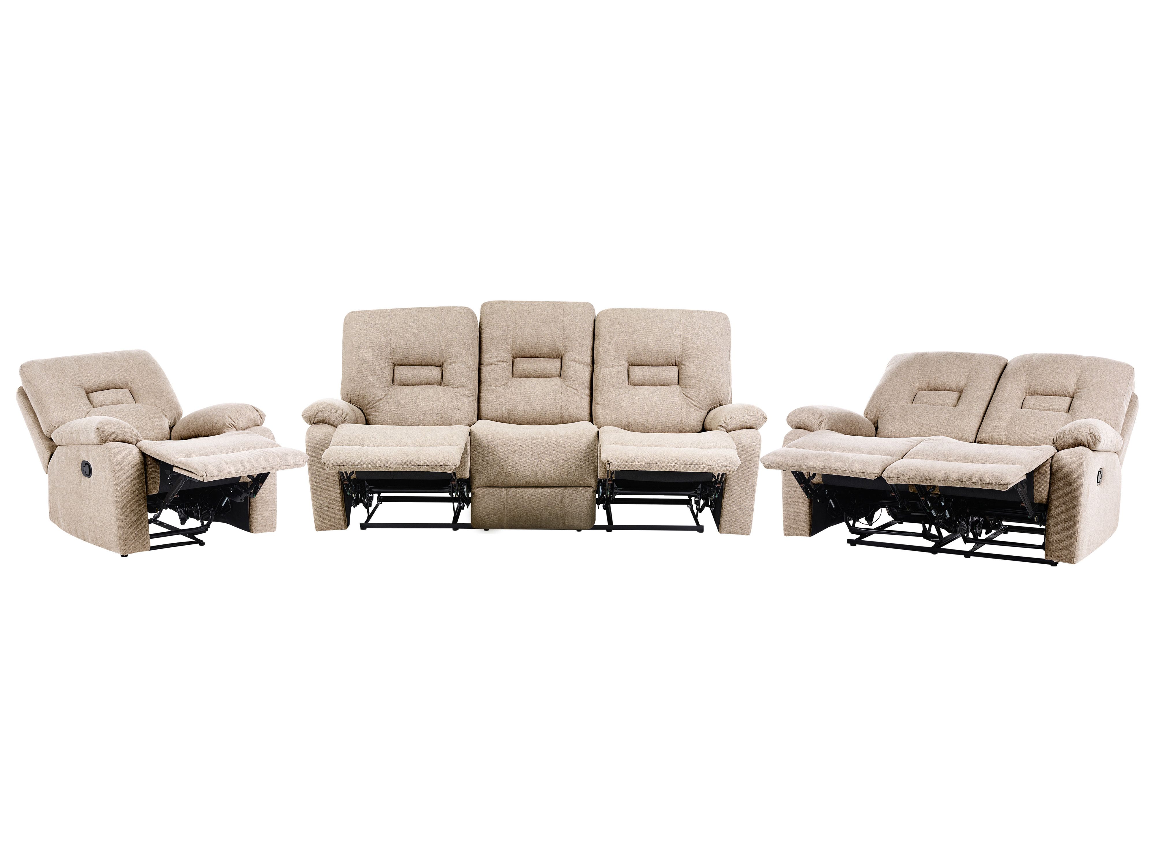 Manual Recliner Living Room Set 6 Seater BERGEN Fabric Beige