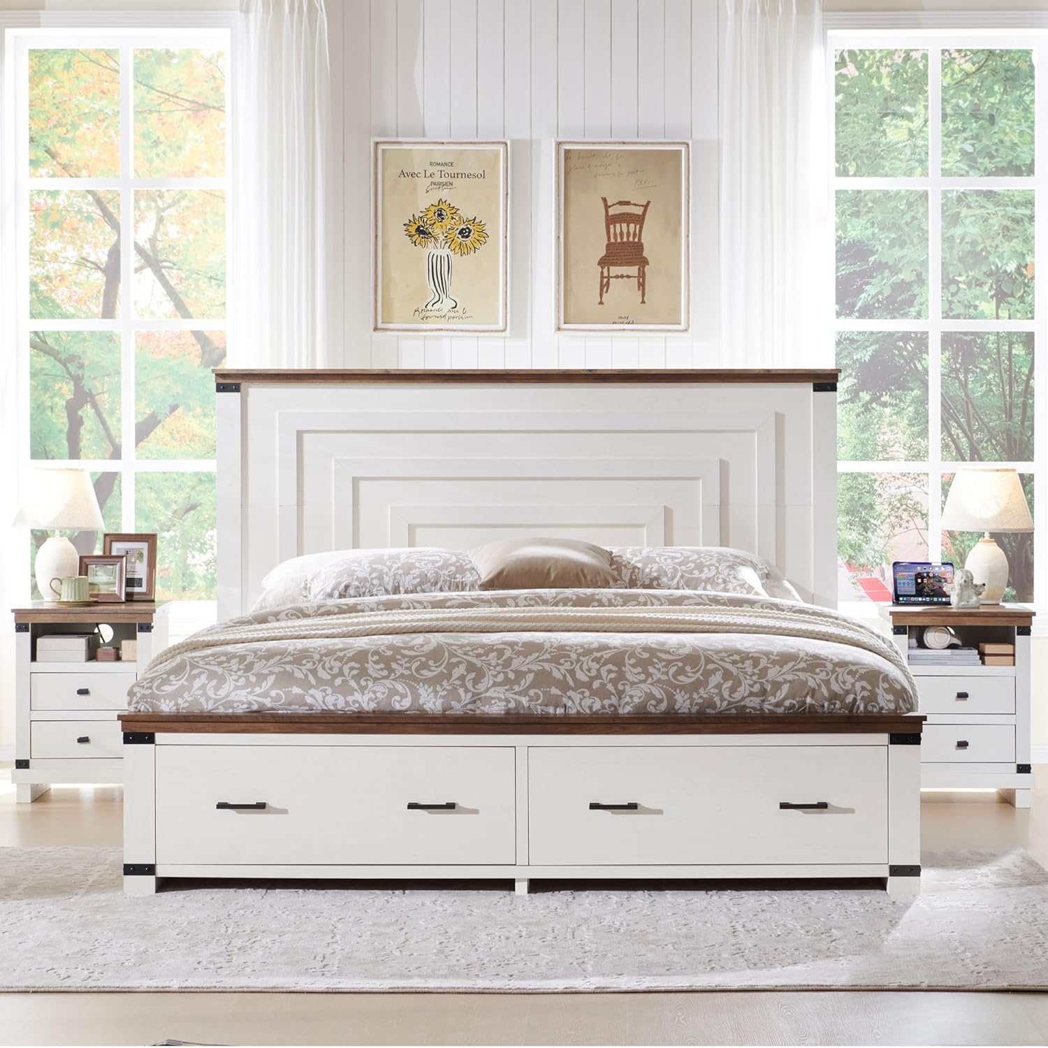 RedLemon Farmhouse King Size Wood Bed Frame with 54