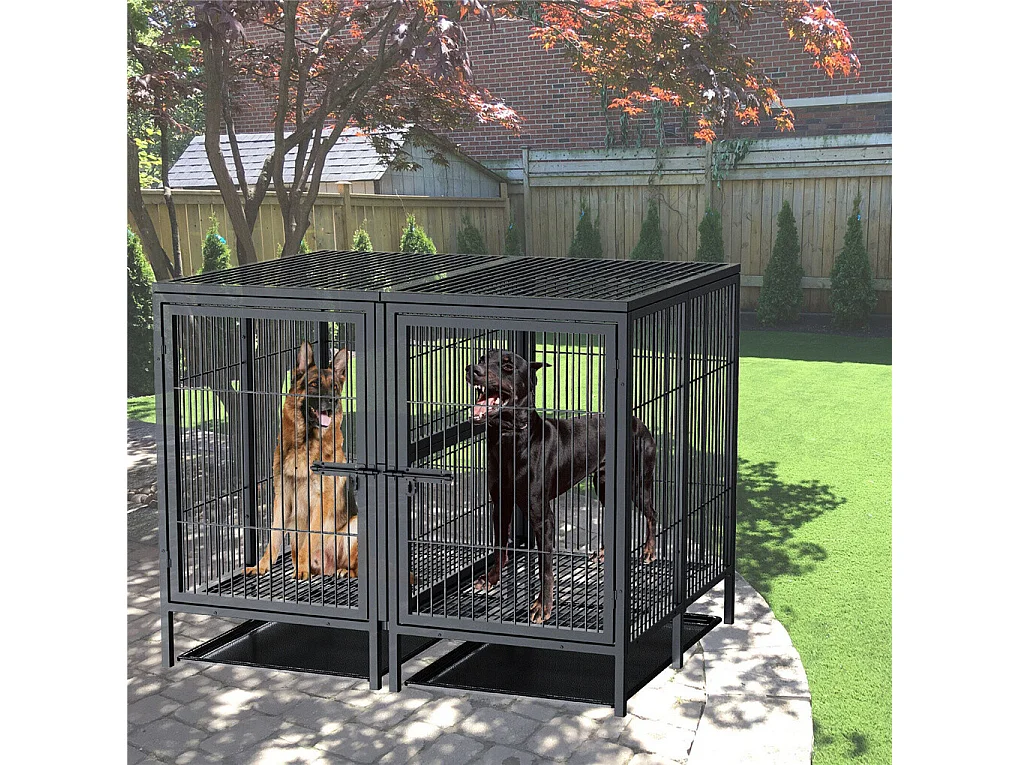 Cage chien avec 3 porte intérieur caisse pour chien xxl grande taille avec plateau amovible 90x62x68cm