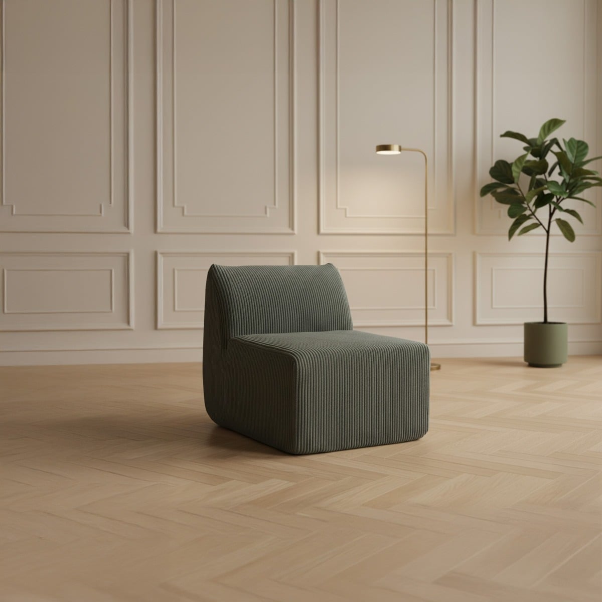 Fotel modułowy SVELA oliwkowy piankowy sztruksowy 59,5x80x62 cm
