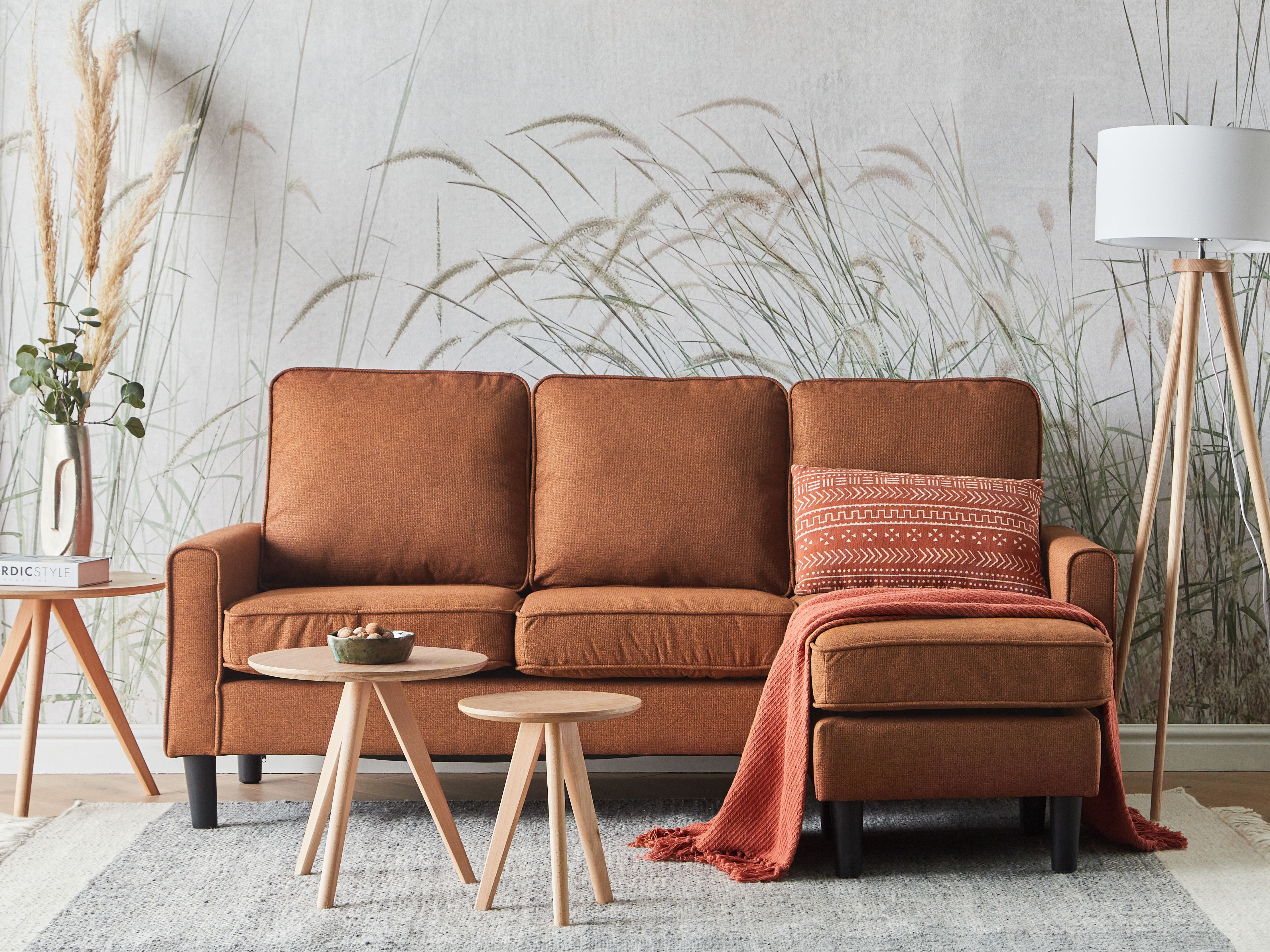 Sofa 3 Seater AVESTA Fabric Golden Brown with Ottoman