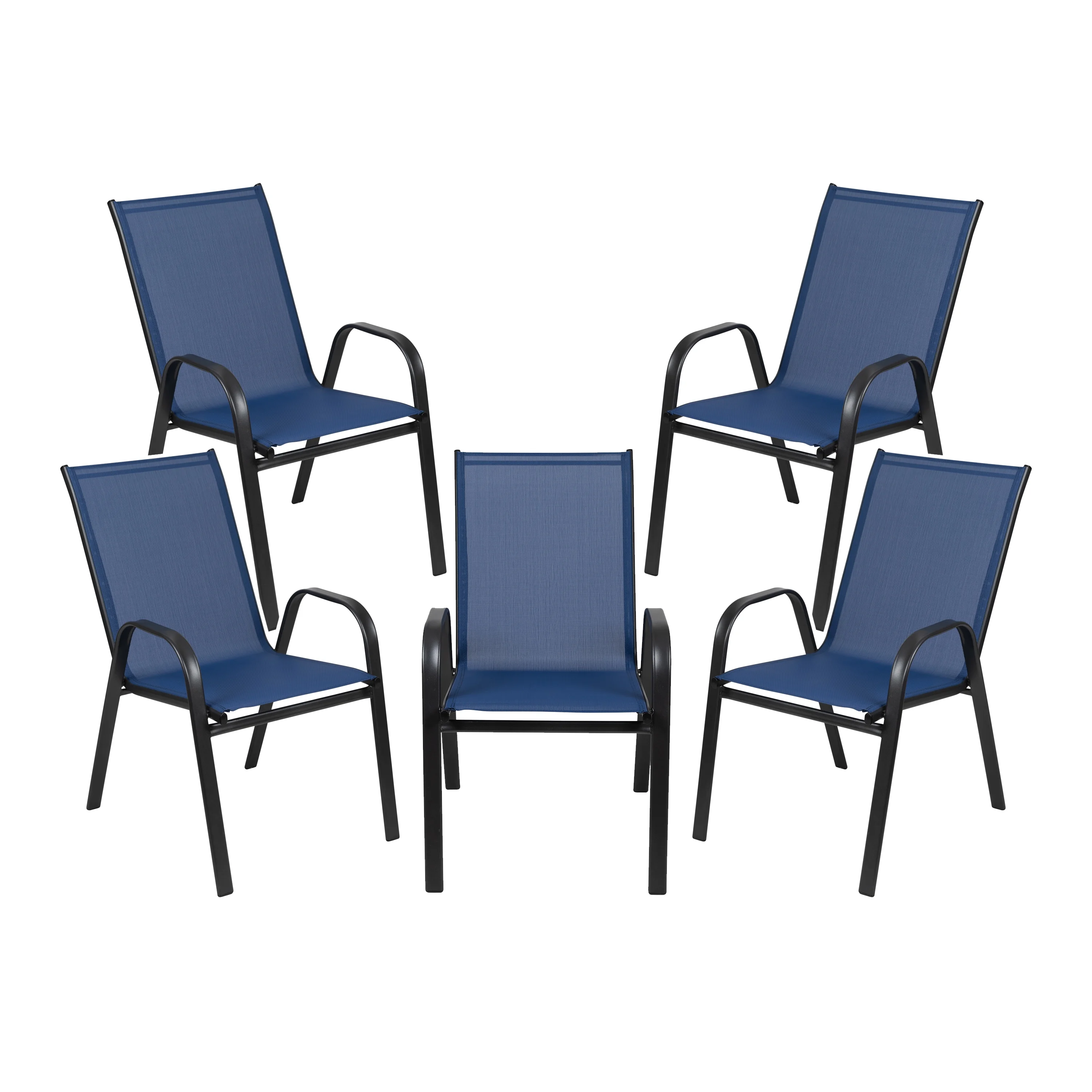 BizChair 5 Pack Black Outdoor Stack Chair with Flex Comfort Material and Metal Frame - Image 44