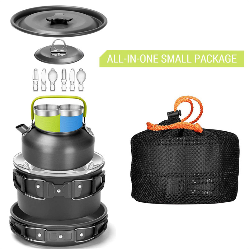 Portable Lightweight Durable Aluminum Alloy Non-stick Folding All-In-One Camping Cookware Set Gas Induction Ready Outdoor Pot