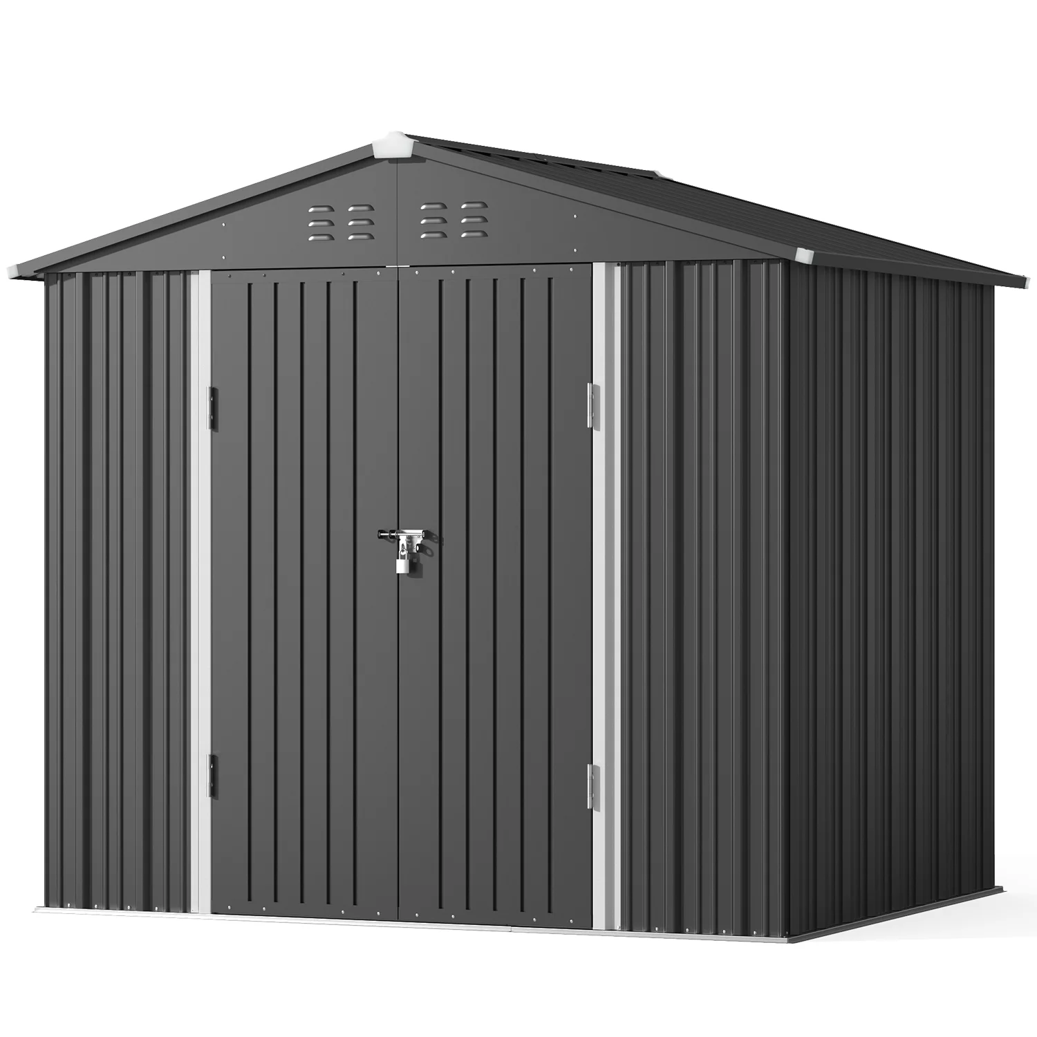 8' x 6' Outdoor Storage Shed, Lofka Garden Metal Shed with Double Lockable Doors and Air Vents for Patio, Garden, Backyard, Lawn, Gray - Image 5