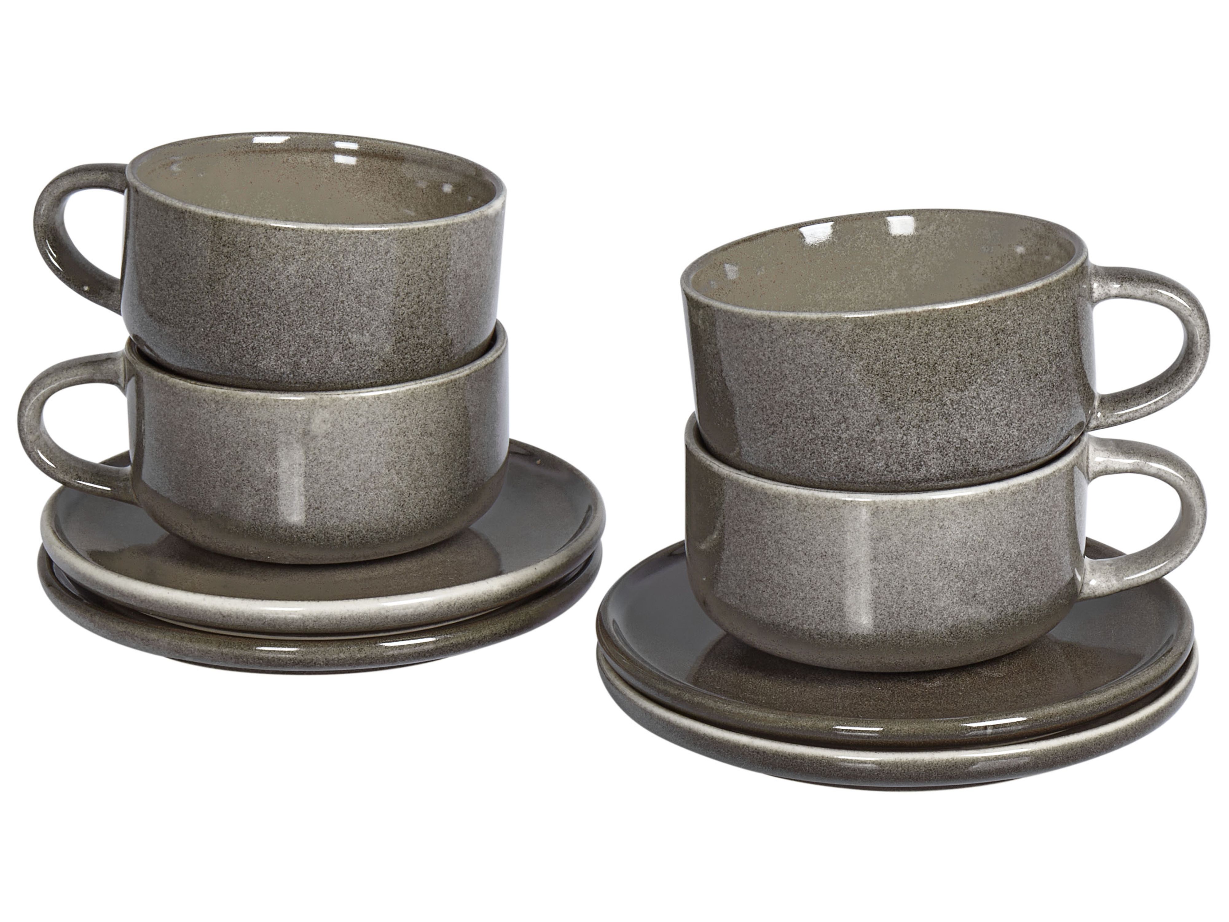 Set of 4 Cups with Saucers COSTMARY Stoneware Grey