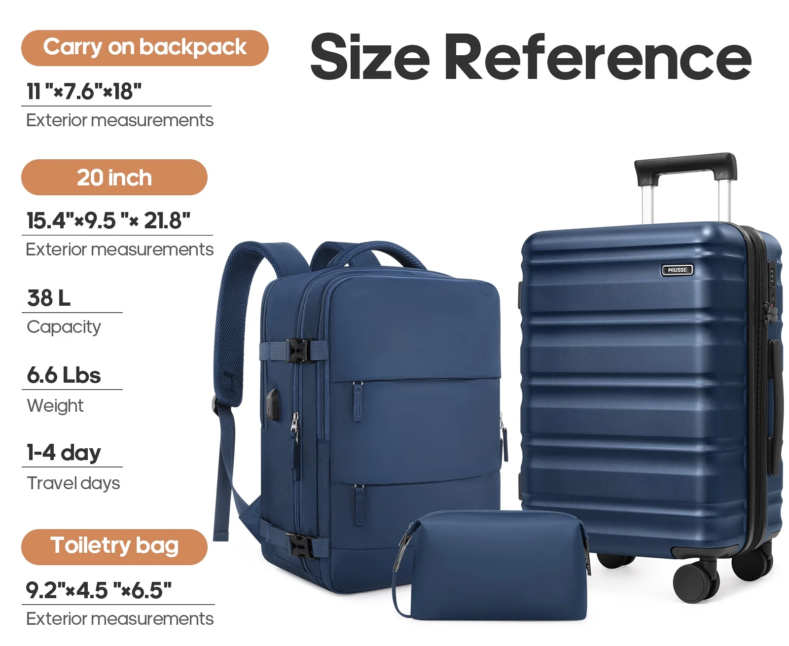 MIUSSE Luggage Sets 3 Piece, 20 Inch Carry On Luggage with Wheels, 100% PC Hardshell Suitcase with TSA Lock, Carry On Suitcases Airline Approved With Travel Backpack for Men Women - Image 26