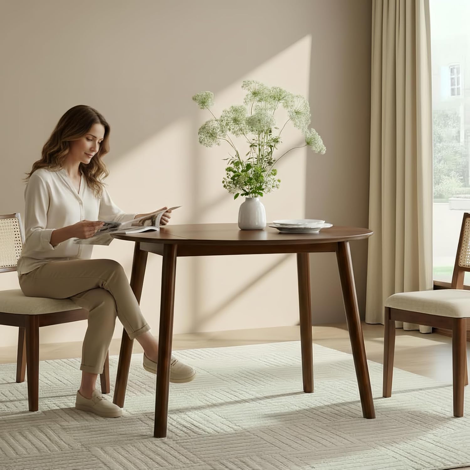 HULALA HOME Round Dining Table for 4, 42