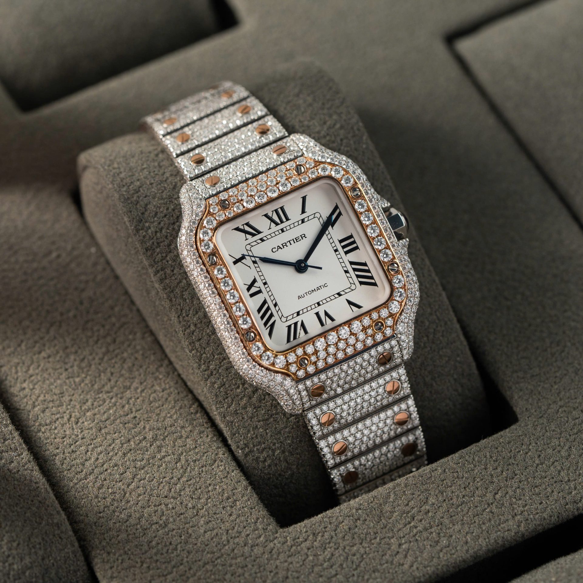 Cartier Santos Replica Watch With Full Diamond Moissanite Hong Kong 35mm - Elite Watch Atelier