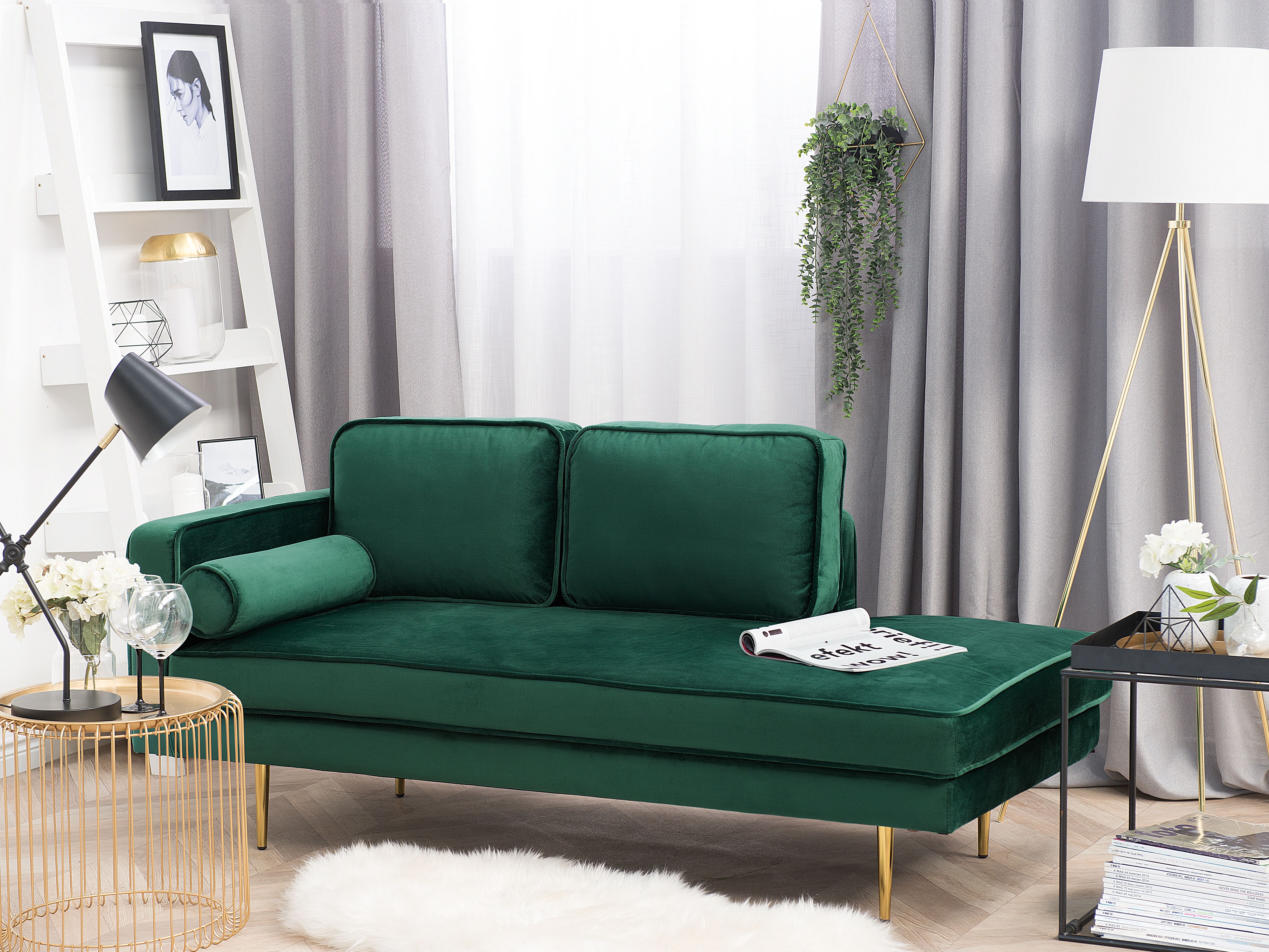 Left-Hand Chaise Lounge MIRAMAS Velvet Emerald Green