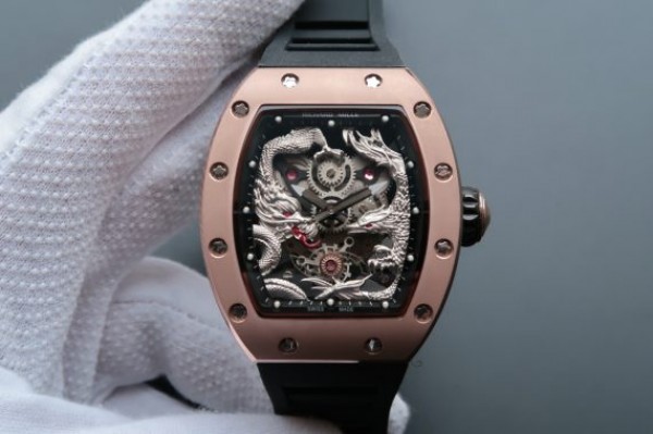 Replica Richard Mille RM057 Dragon Phoenix RG Case SS Dragon Dial Black Rubber Strap - Top club
