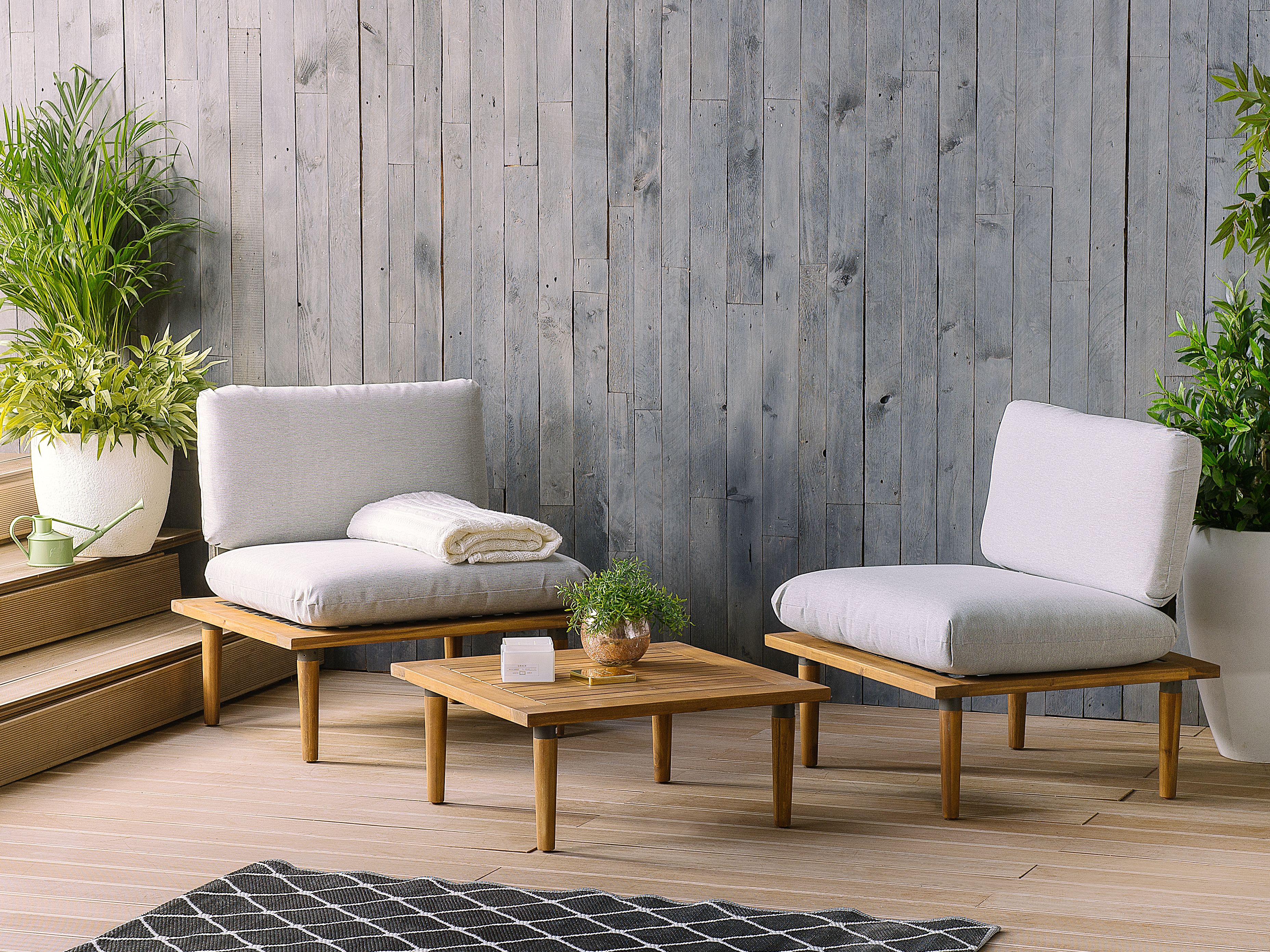 Garden Lounge Set with Table 2 Seater FRASCATI Modular Certified Acacia Wood Light Grey